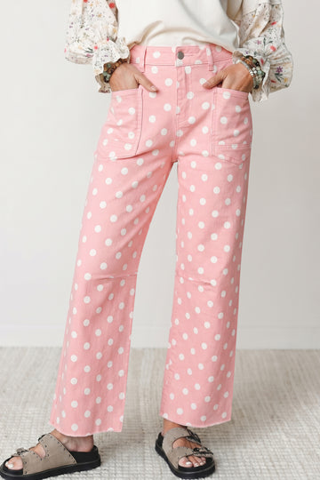 Polka Dot Casual Slim Fit Jeans – Pink