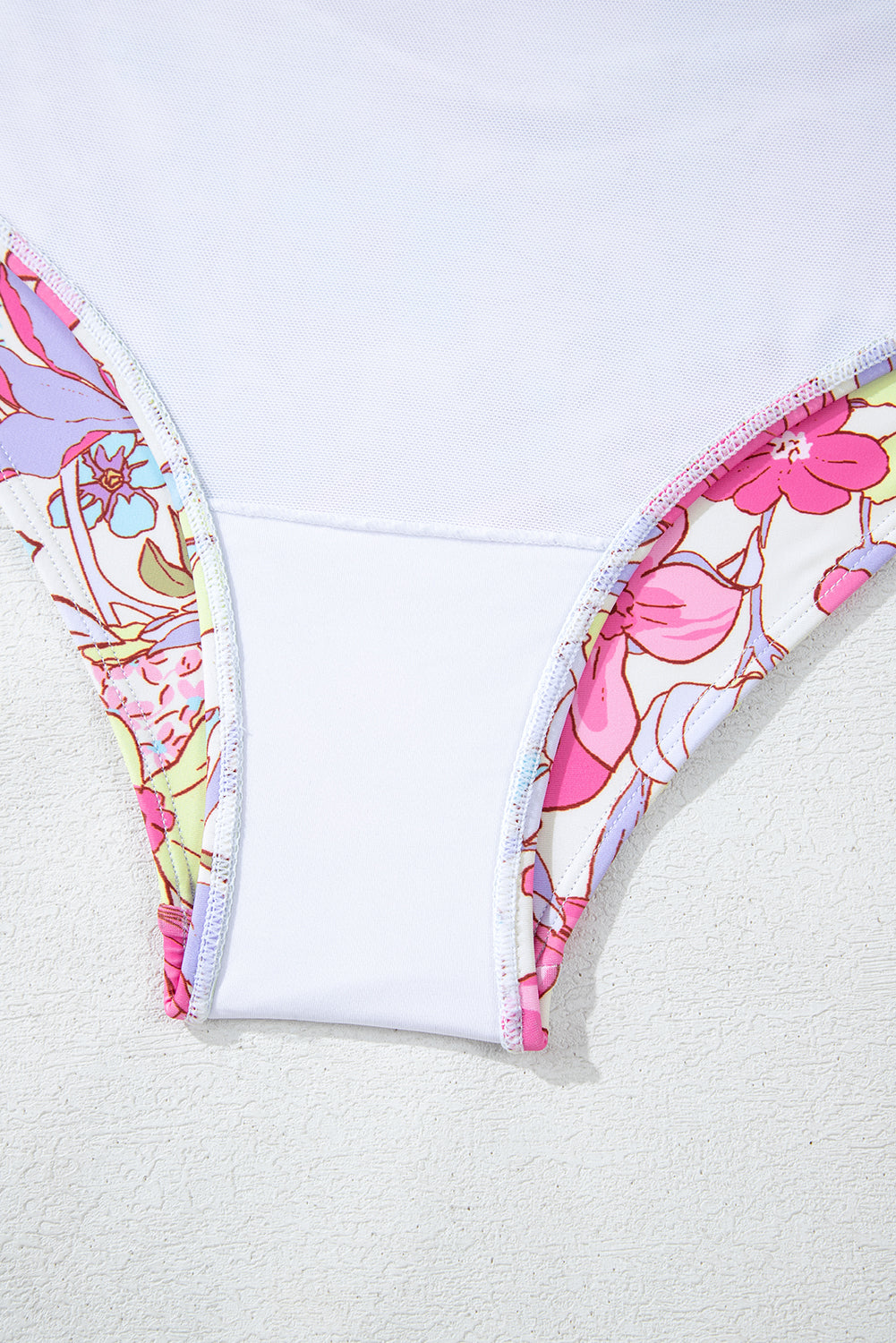 Pink Floral Ruffle Trim V Neck Lace-up Back Tummy Control One Piece Swimsuit eAura