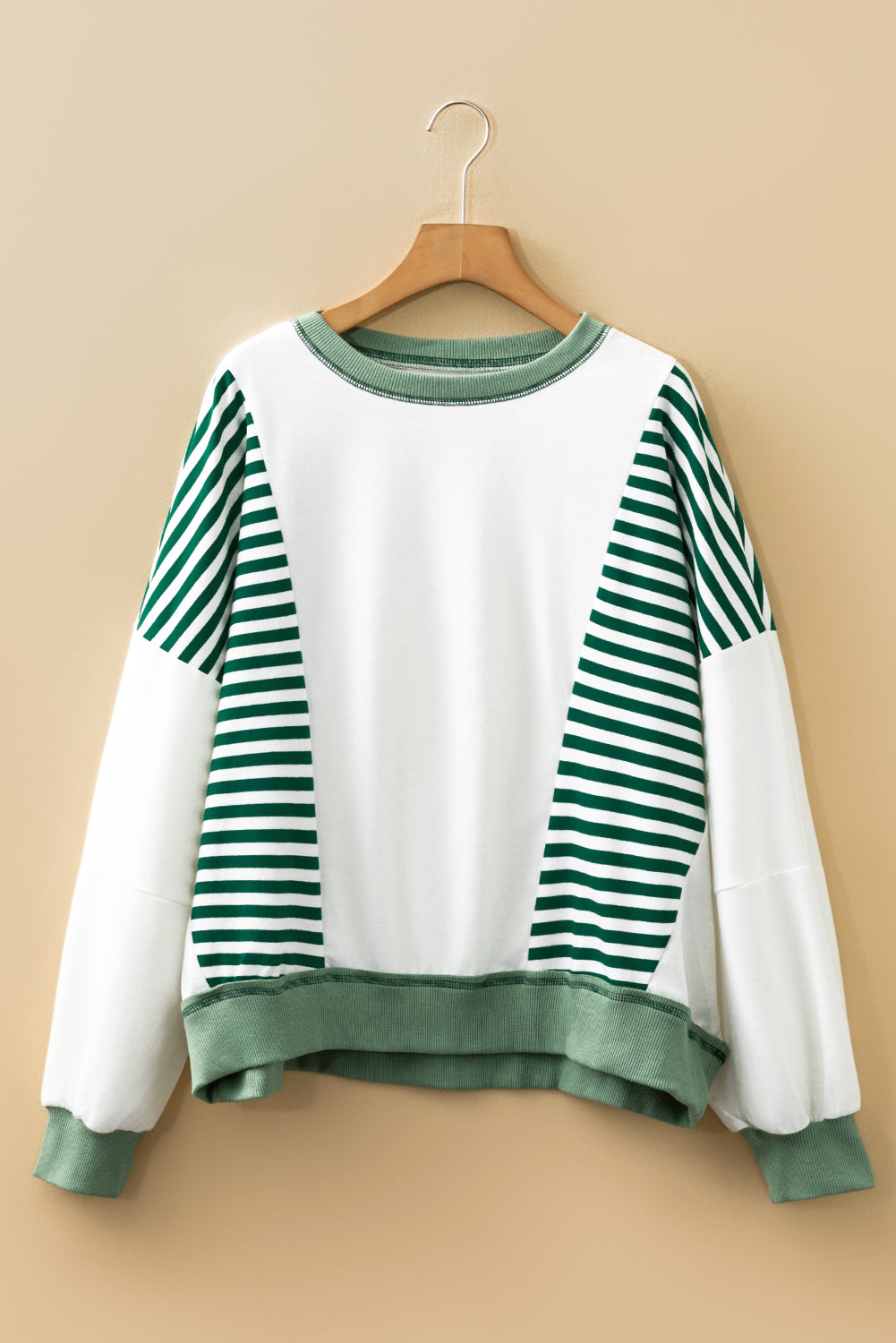 Striped Contrast Stitching Oversized Sweatshirt - eAura