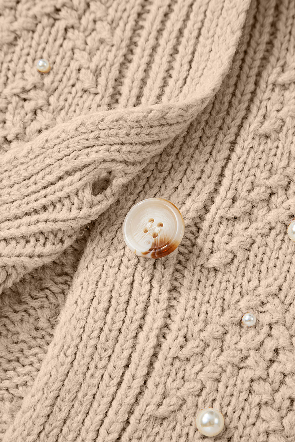 Pearl Embellished Buttoned V-Neck Knit Cardigan