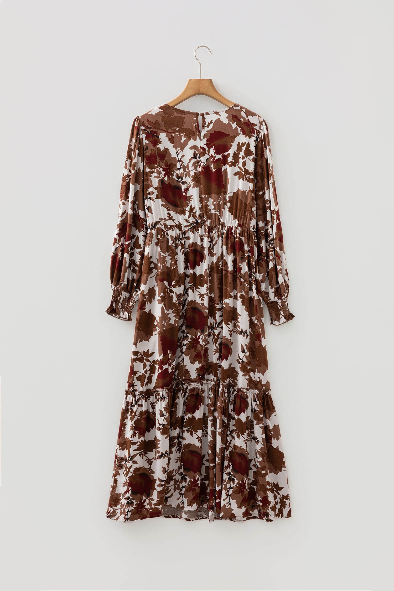 Floral Puff Sleeve Smocked Bodice Maxi Dress – Orange & Chestnut