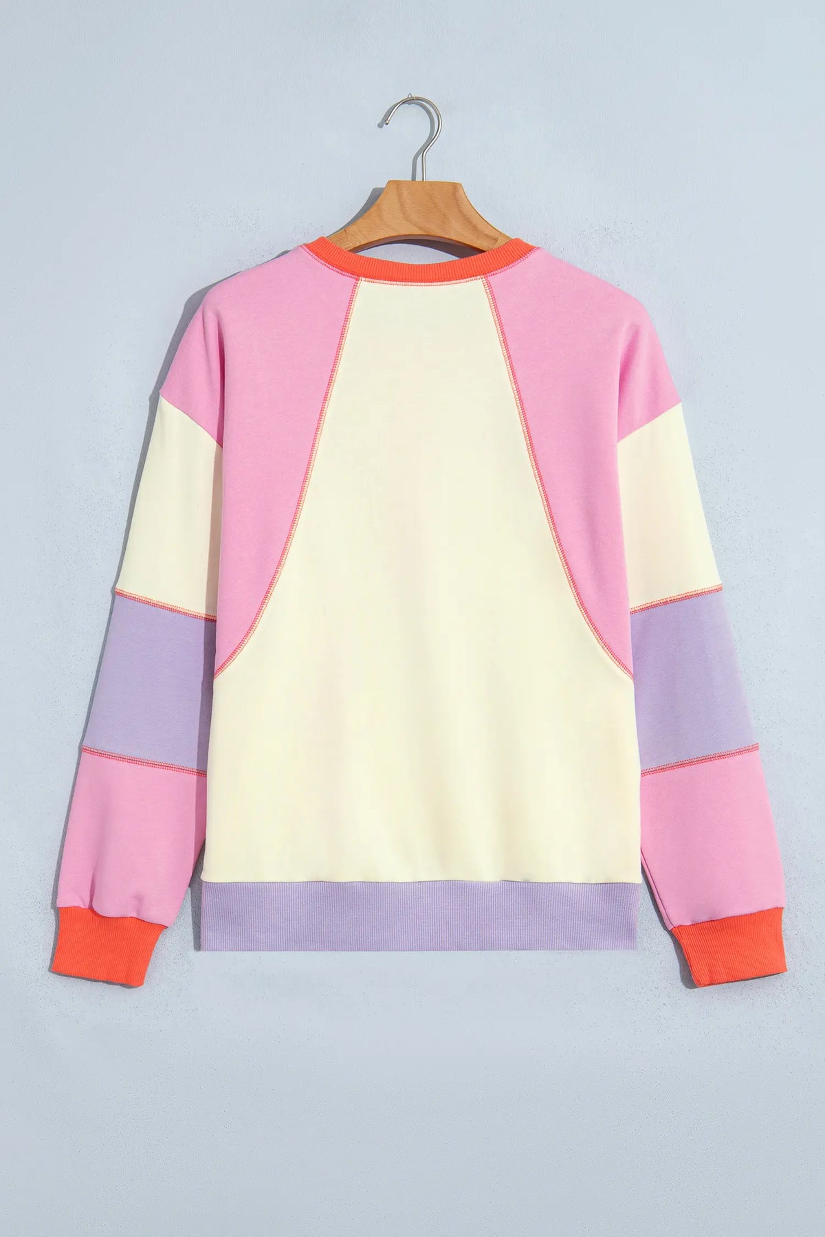 Exposed Seam Colourblock Patchwork Pullover Long Sleeve Top – Multicolour