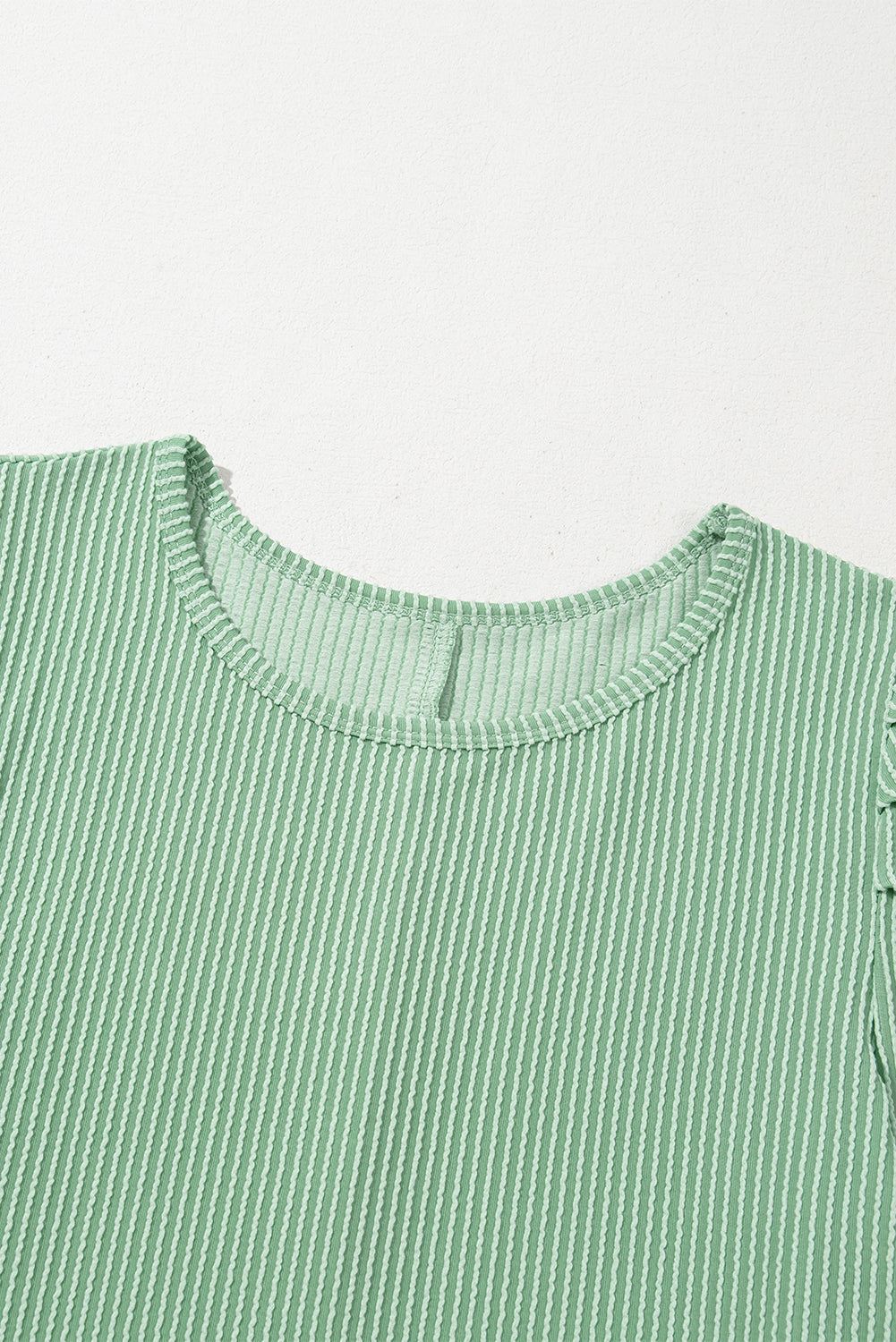 Mint Green Ribbed Knit Crew Neck Puff Sleeve Shift Mini Dress eAura