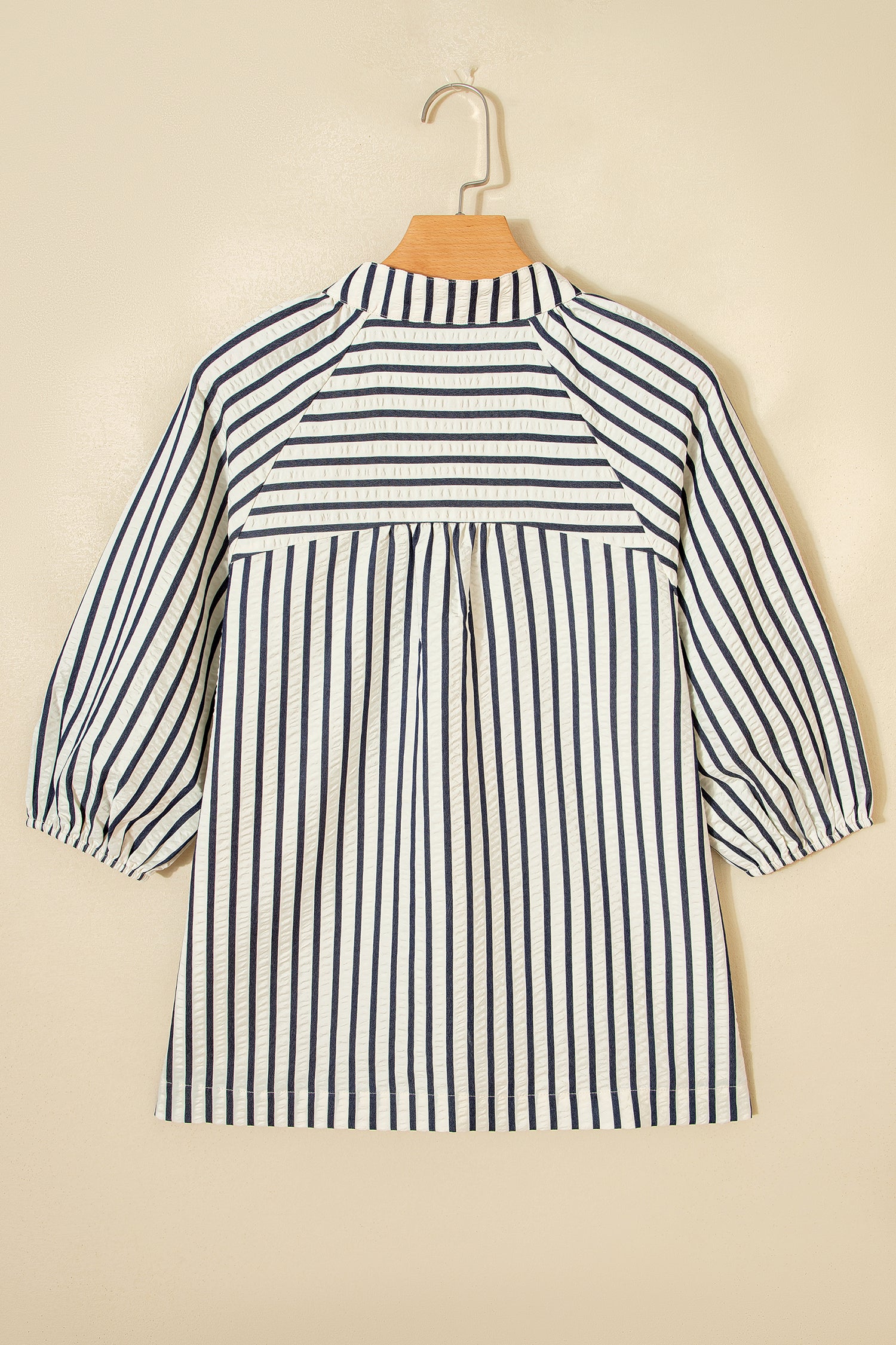 Stripe Floral Embroidered Detail V-Neck Short Sleeve Blouse