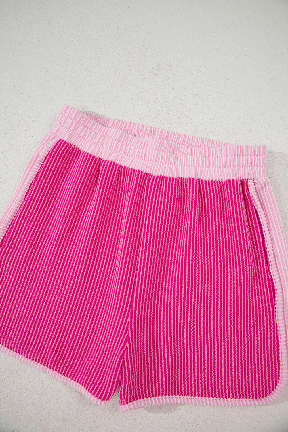 Rose Red Rib Texture Short and Top Co-ord Set eAura