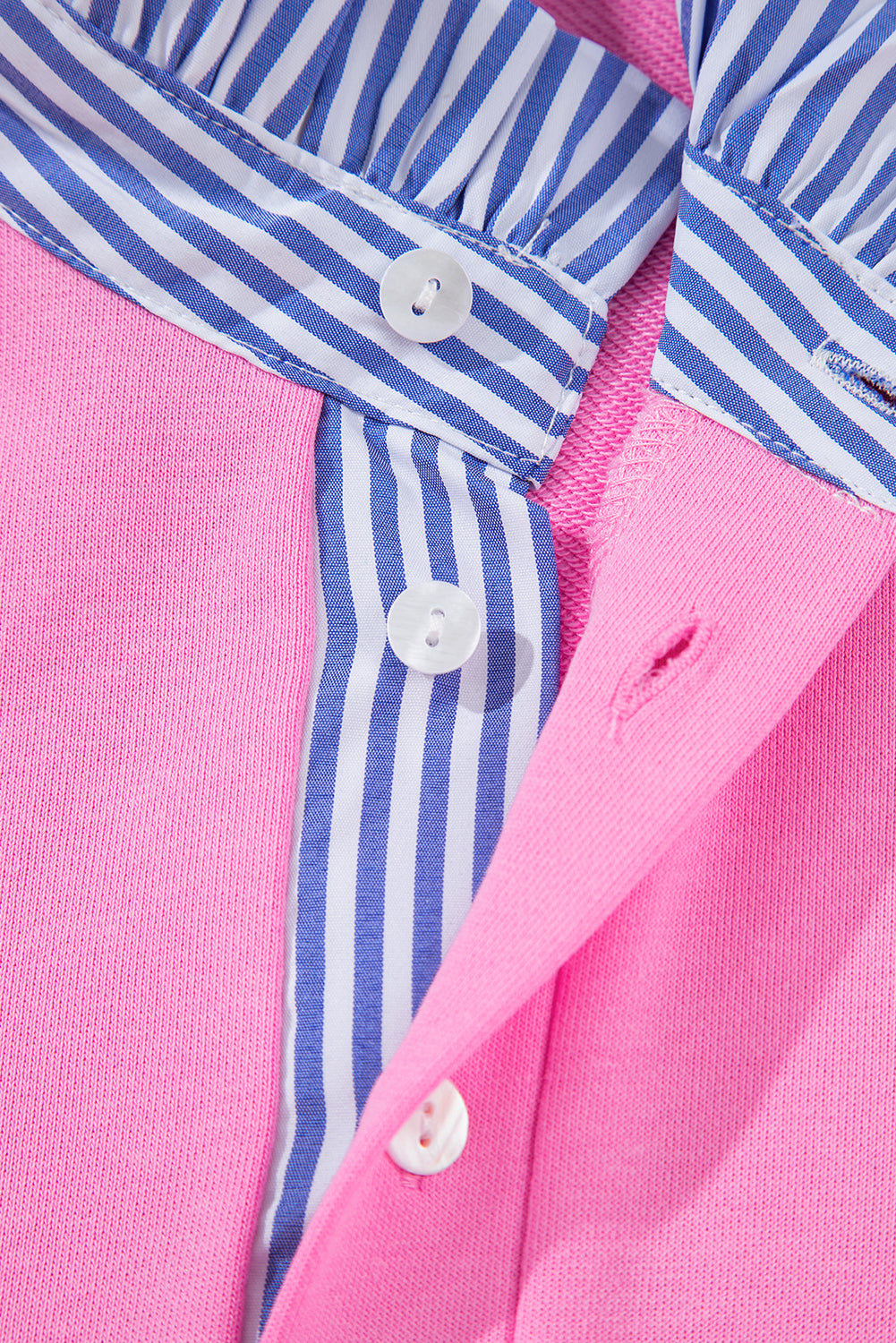 Contrast Striped Collar Patchwork Puff Sleeve Ruffle Hem Mini Dress - eAura