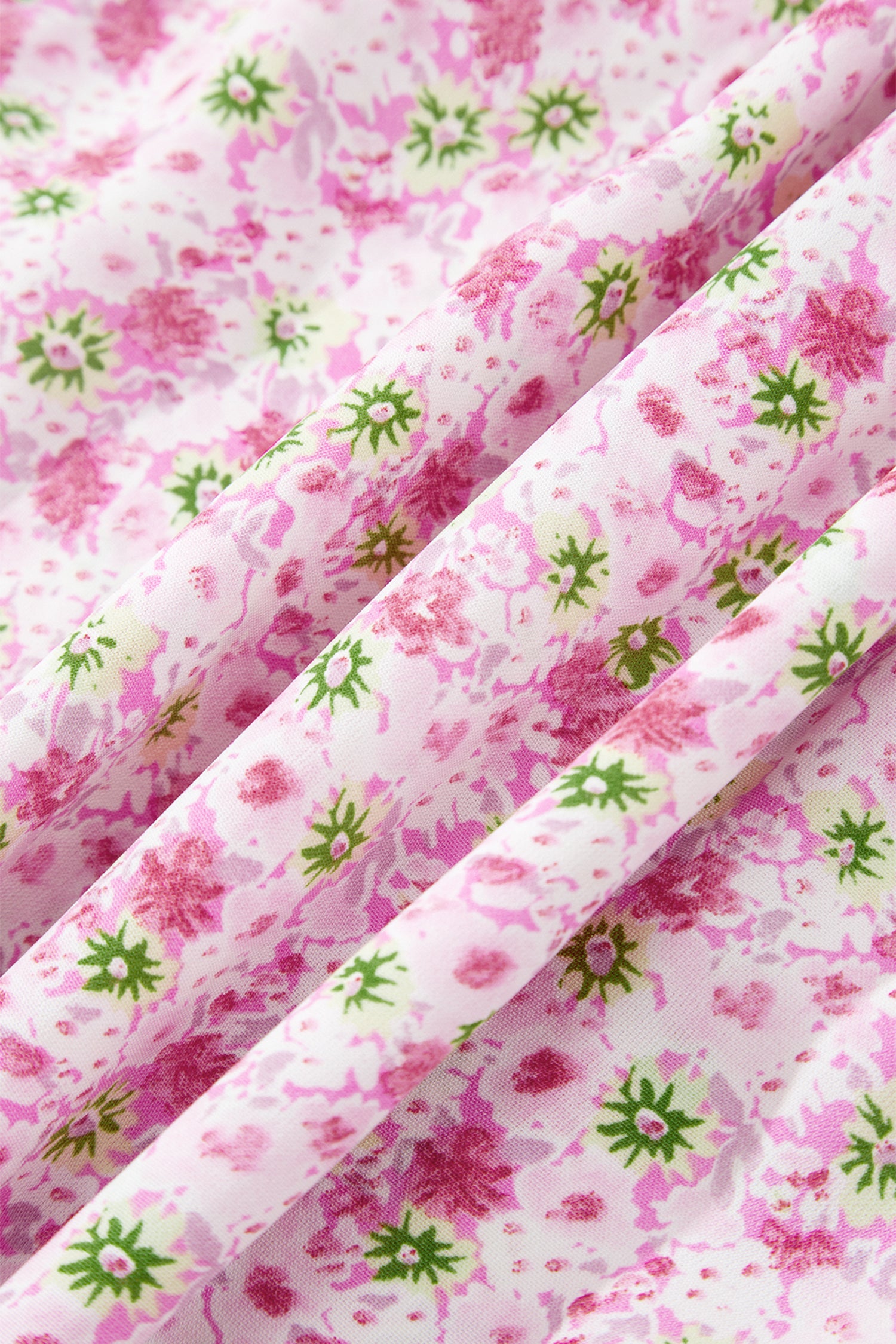 Floral Short Bubble Sleeve Shirred High Waist Maxi Dress – Pink