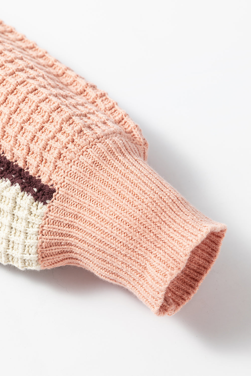Orange Colour Block Waffle Knit Drawstring Mock Neck Sweater eAura