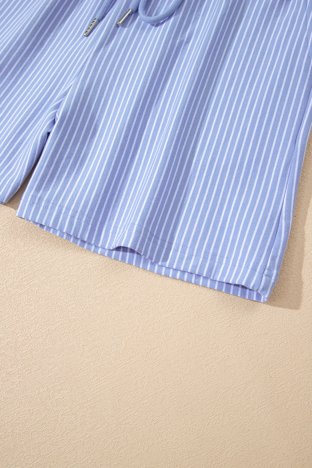 Sky Blue Stripe Dolman Sleeve Polo Shirt and Drawstring Shorts Set eAura