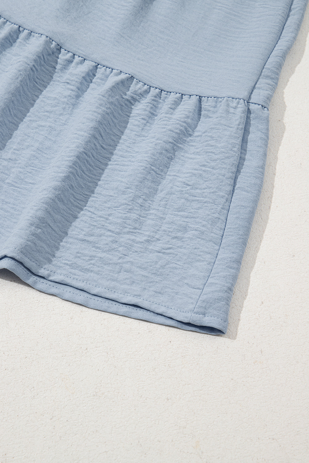 Beau Blue Shirt Collar Button Up Short Puff Sleeve Tiered Shift Dress - eAura