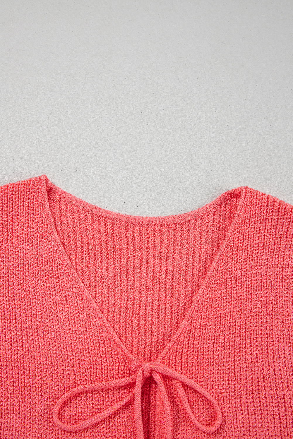 Tomato Red Lace-up Front V Neck Sweater Vest eAura