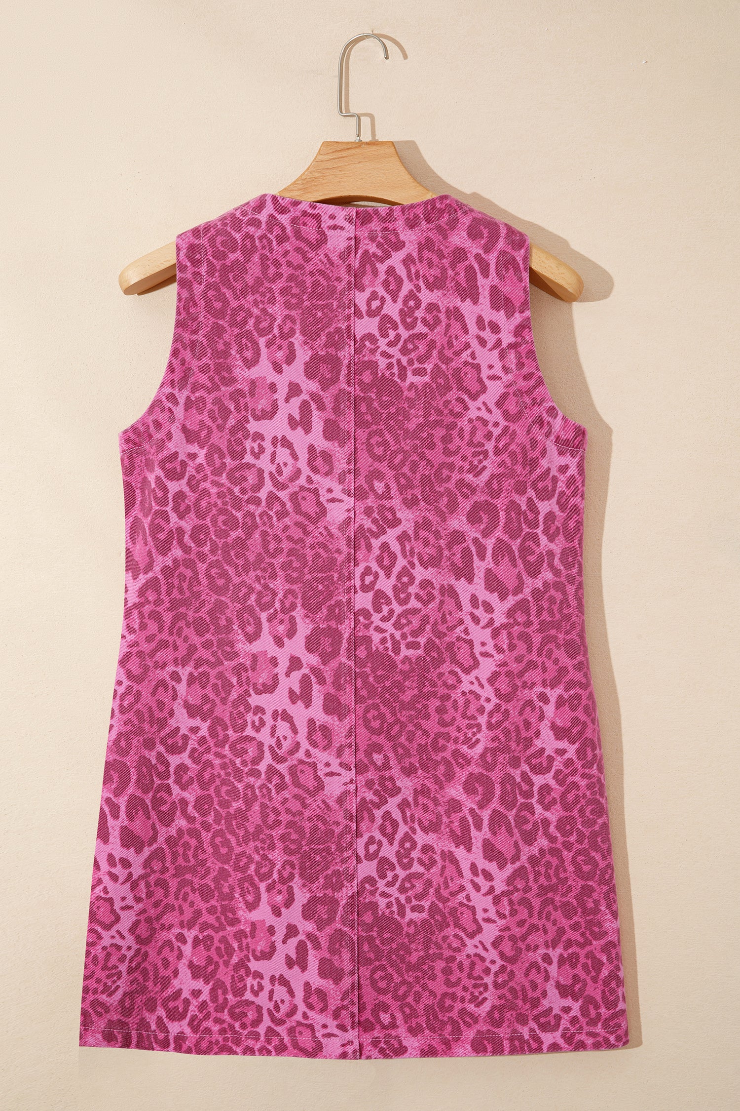 Leopard Print Denim Buttoned Shift Sleeveless Mini Dress