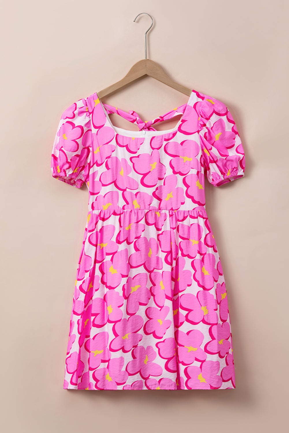 Rose Floral Print Square Neck Empire Waist Flowy Dress eAura