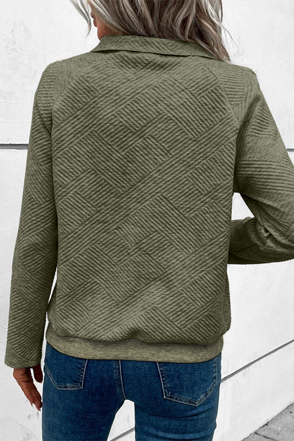 Laurel Green Textured Knit Buttoned Kangaroo Pocket Sweatshirt eAura