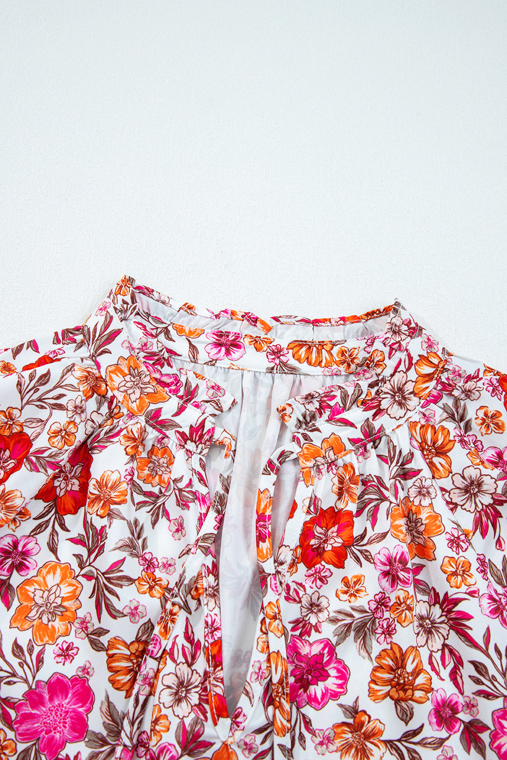 Pink Floral Print Tie Split Neck Bracelet Sleeve Blouse Dear-Lover Dropshipping