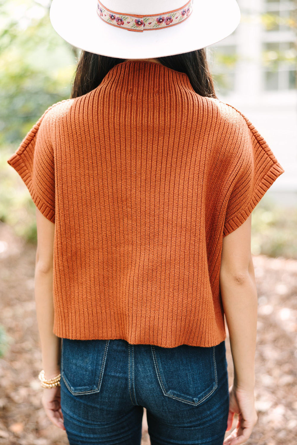Black Patch Pocket Ribbed Knit Short Sleeve Sweater eAura