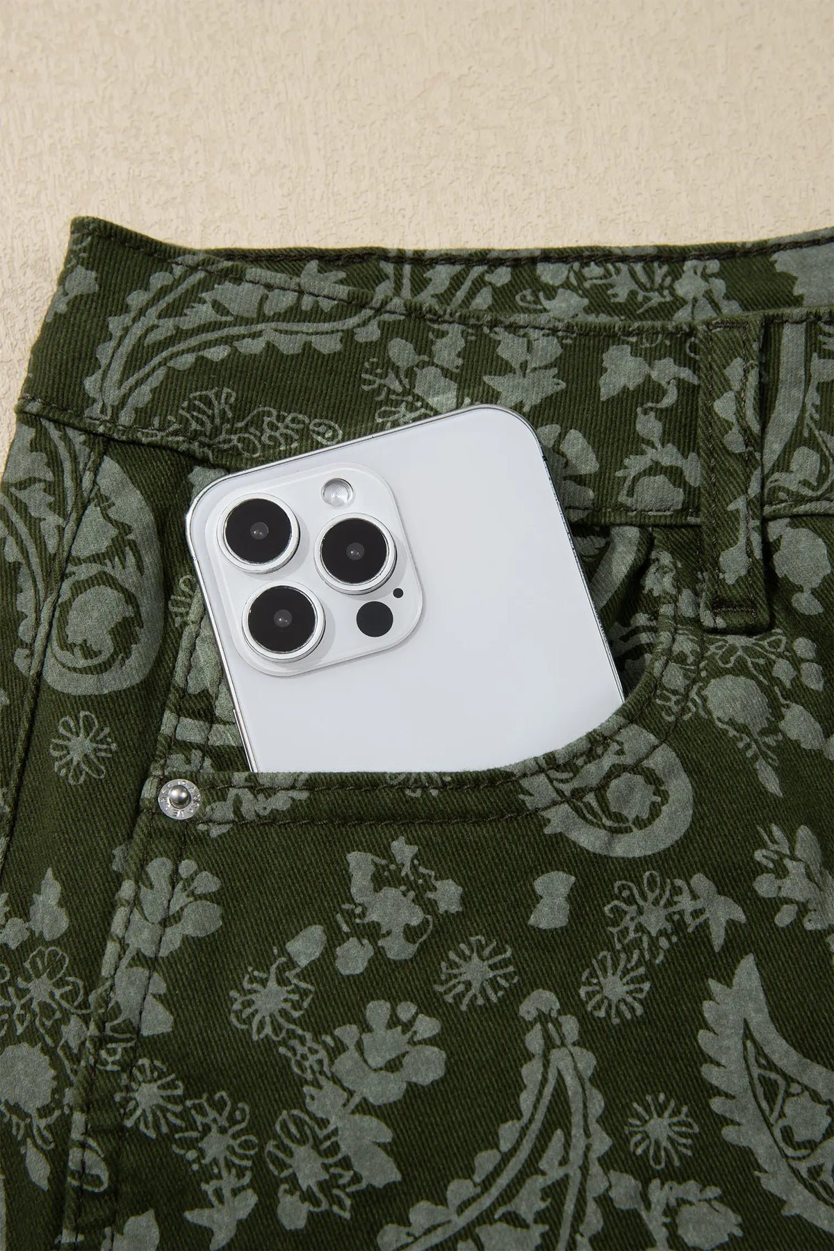 Paisley Print Harem Denim Pants – Green