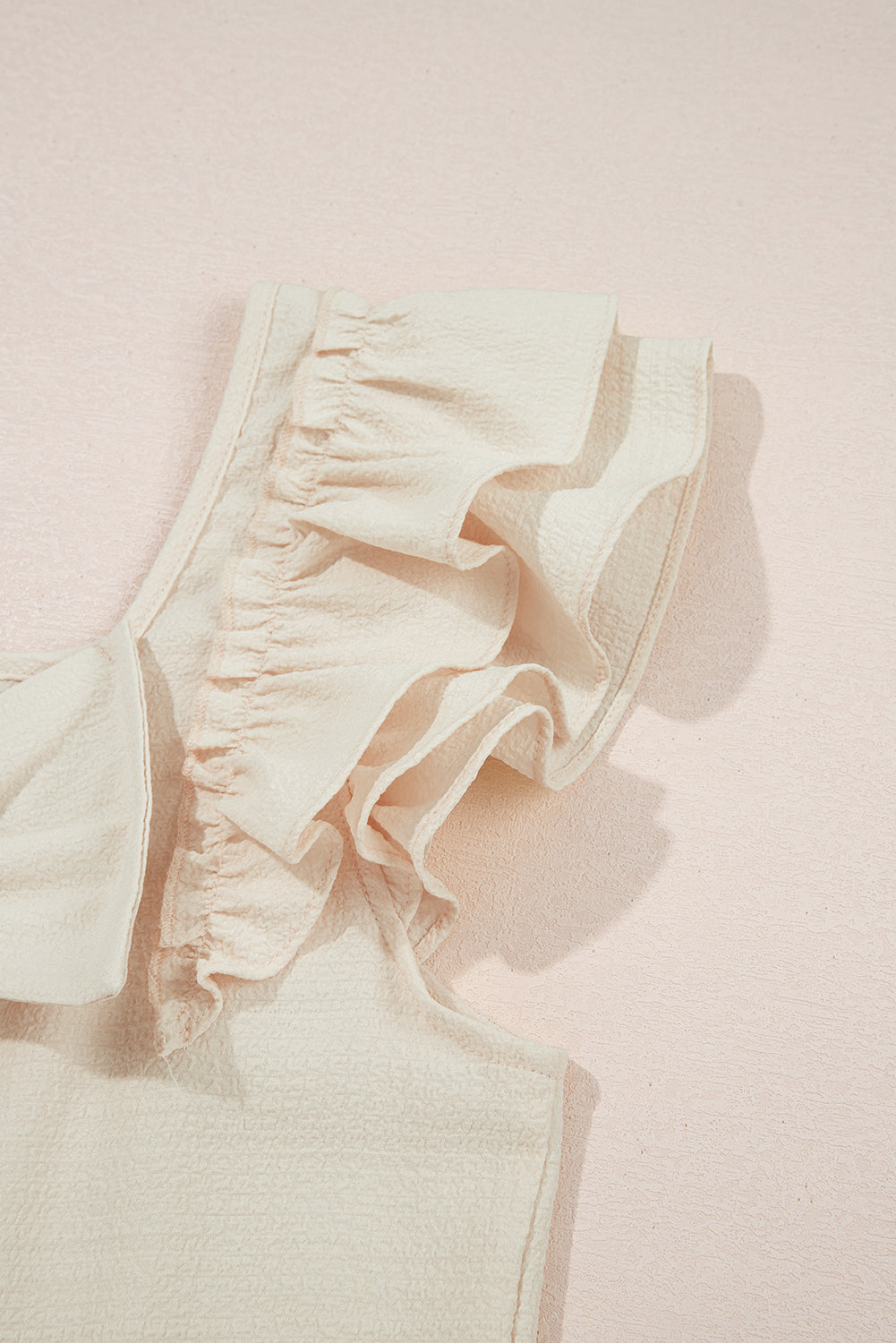 Beige Textured Bow Knot Frilled Butterfly Sleeve Blouse eAura