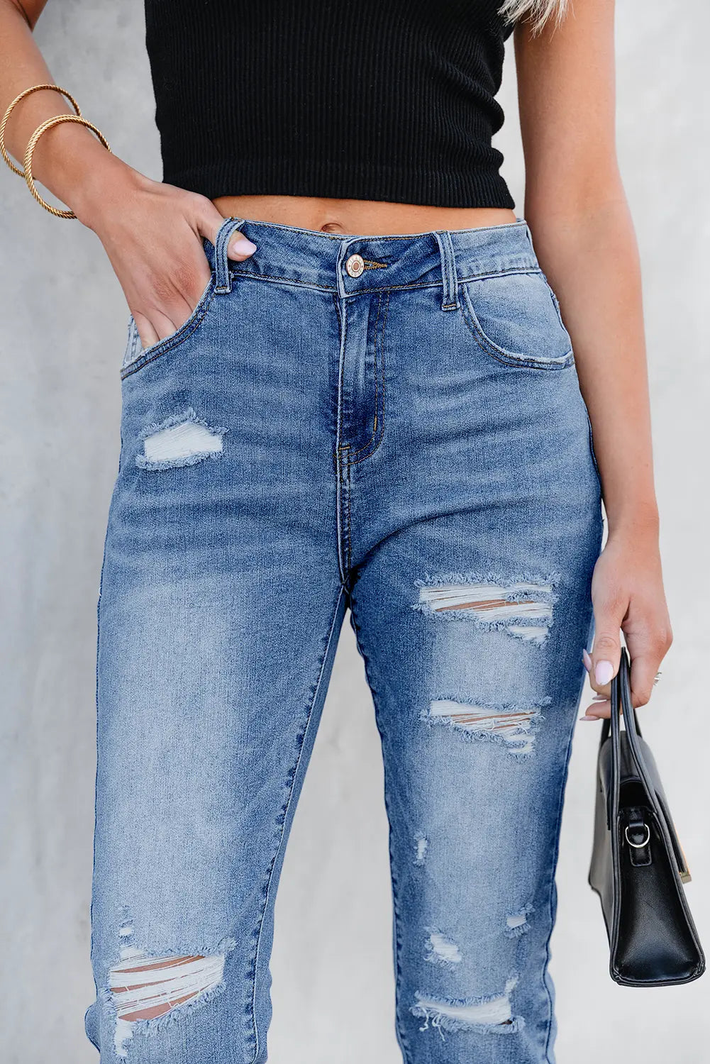 Sky Blue Skinny Distressed Capri Jeans