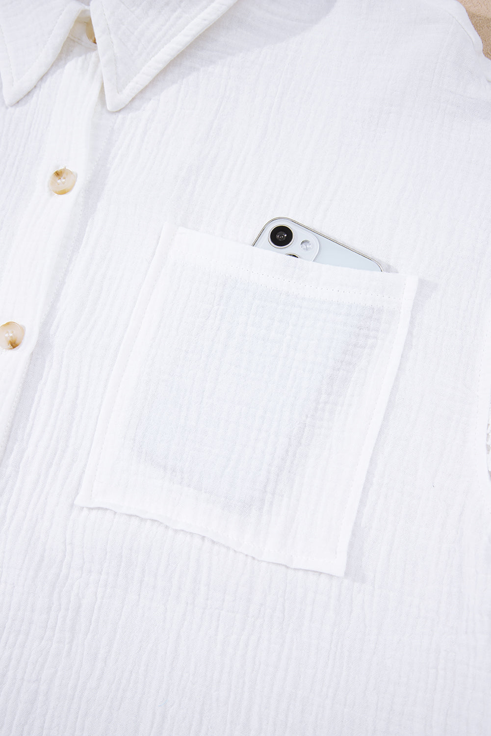 White Cotton Gauze Lace Patchwork Long Sleeve Shirt - eAura