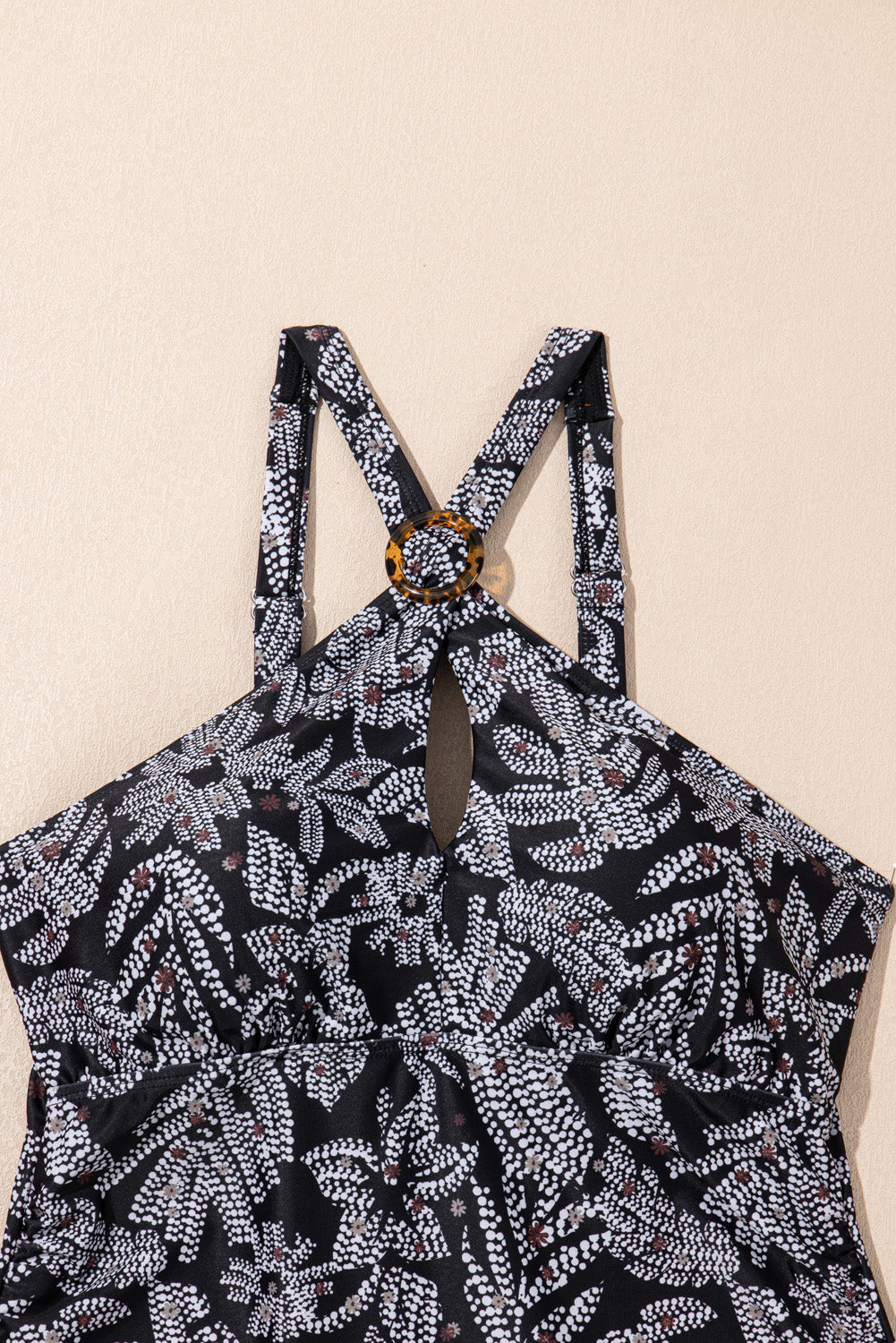 Black Abstract Printed Buckle Crossed Straps Skirted Tankini 2pcs Swimsuit eAura