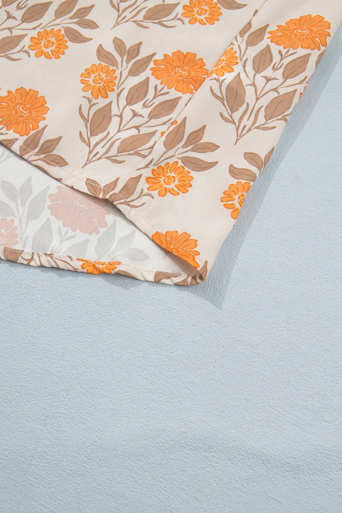 Floral Print Contrast Detail V Neck Long Sleeve Blouse – Orange