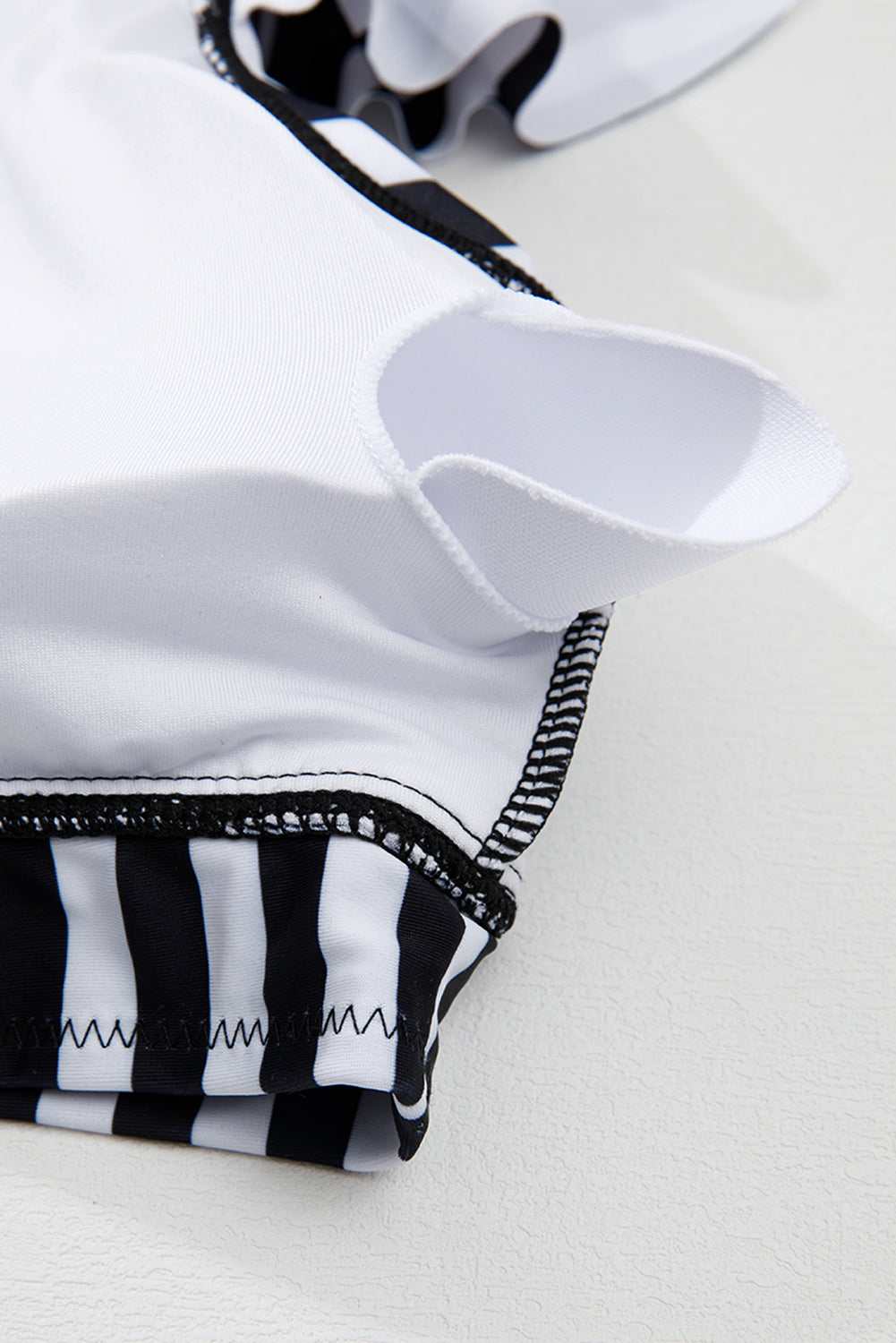 Black Stripe Plus Size Knot Cutout Ruffle Sleeve and High Waisted 2pcs Bikini BB Fashion Outlet