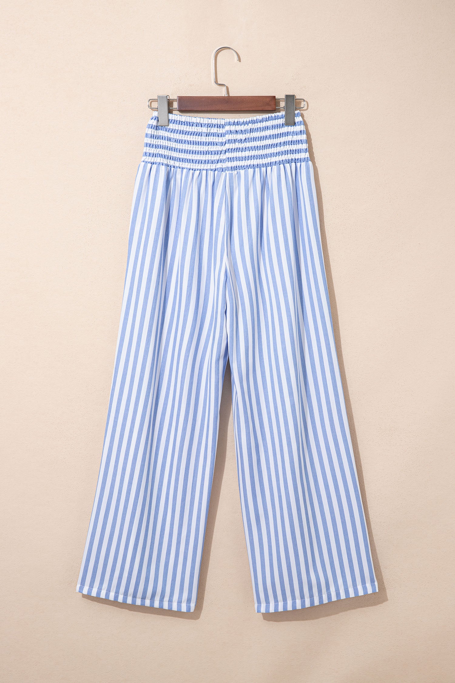 Shirred High Waist Loose Summer Pants – Sky Blue Stripe