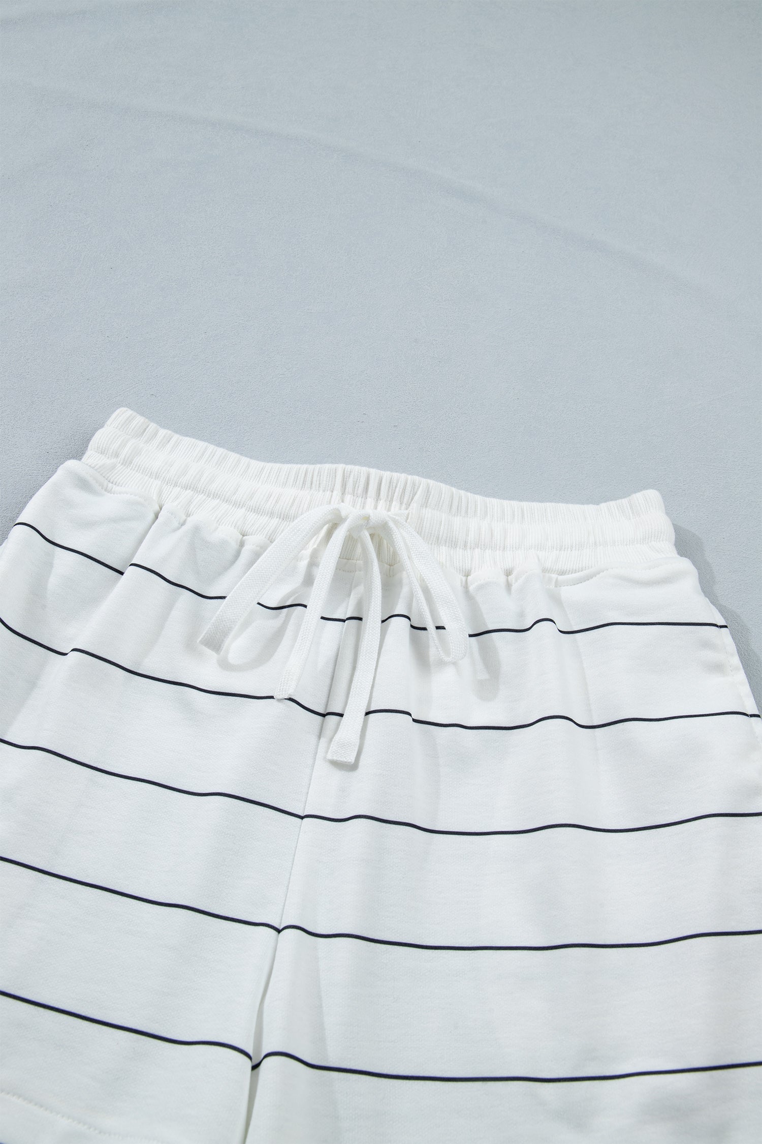Half Sleeve Tee Drawstring Shorts 2pcs Set – White Stripe