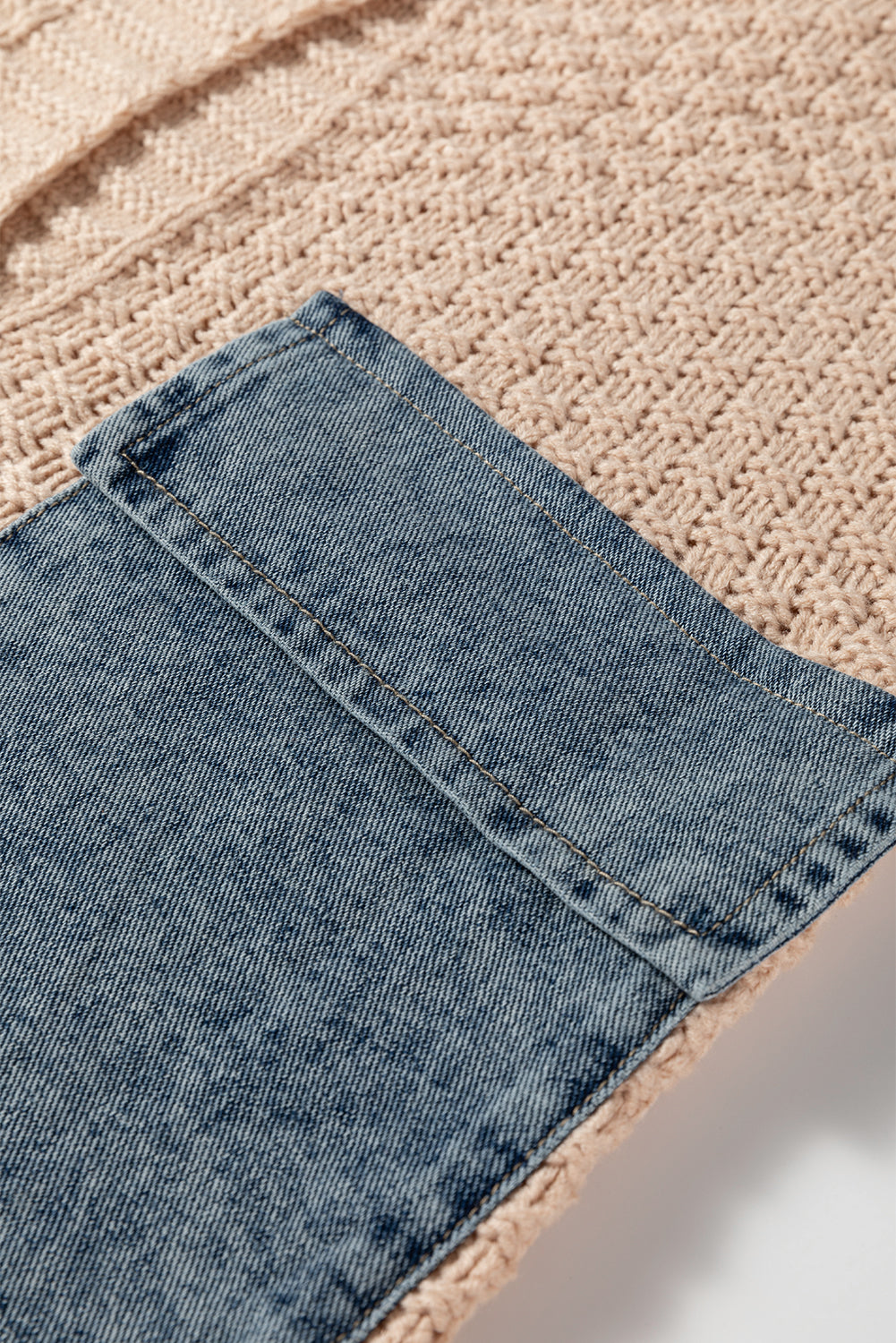 Open Front Knit Cardigan With Denim Pockets - eAura