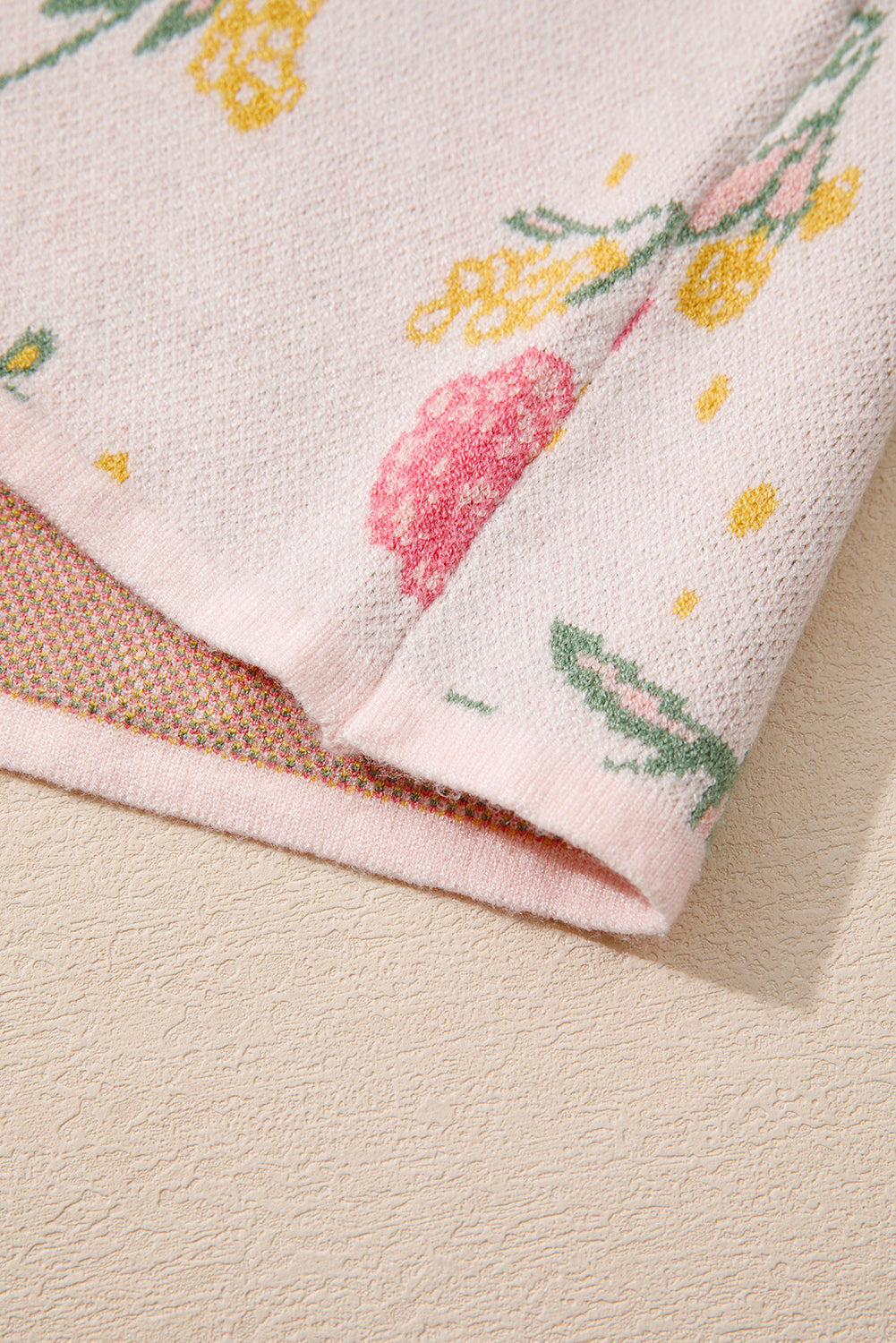 Floral Pattern Striped V-Neck Loose Sweater - eAura