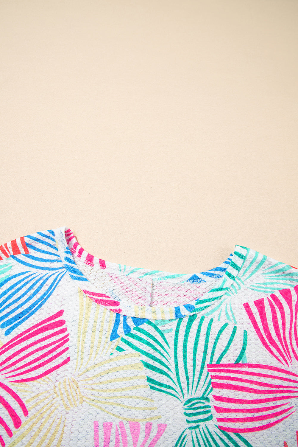Bowknot Print Waffle Crewneck Loose Short Sleeve Top eAura