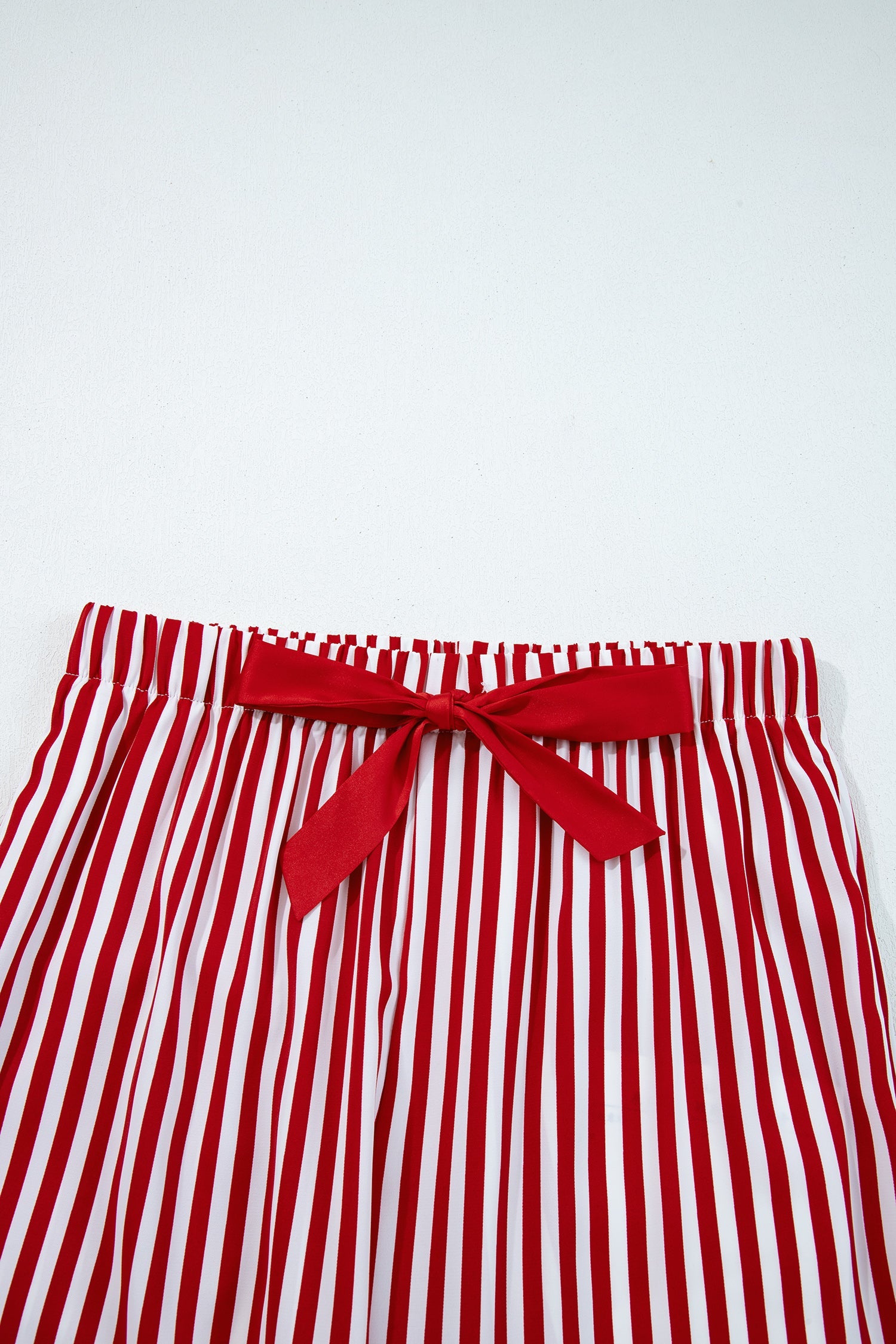 Striped Contrast Velvet Trim Bow Knot Waist Pyjama Set - eAura