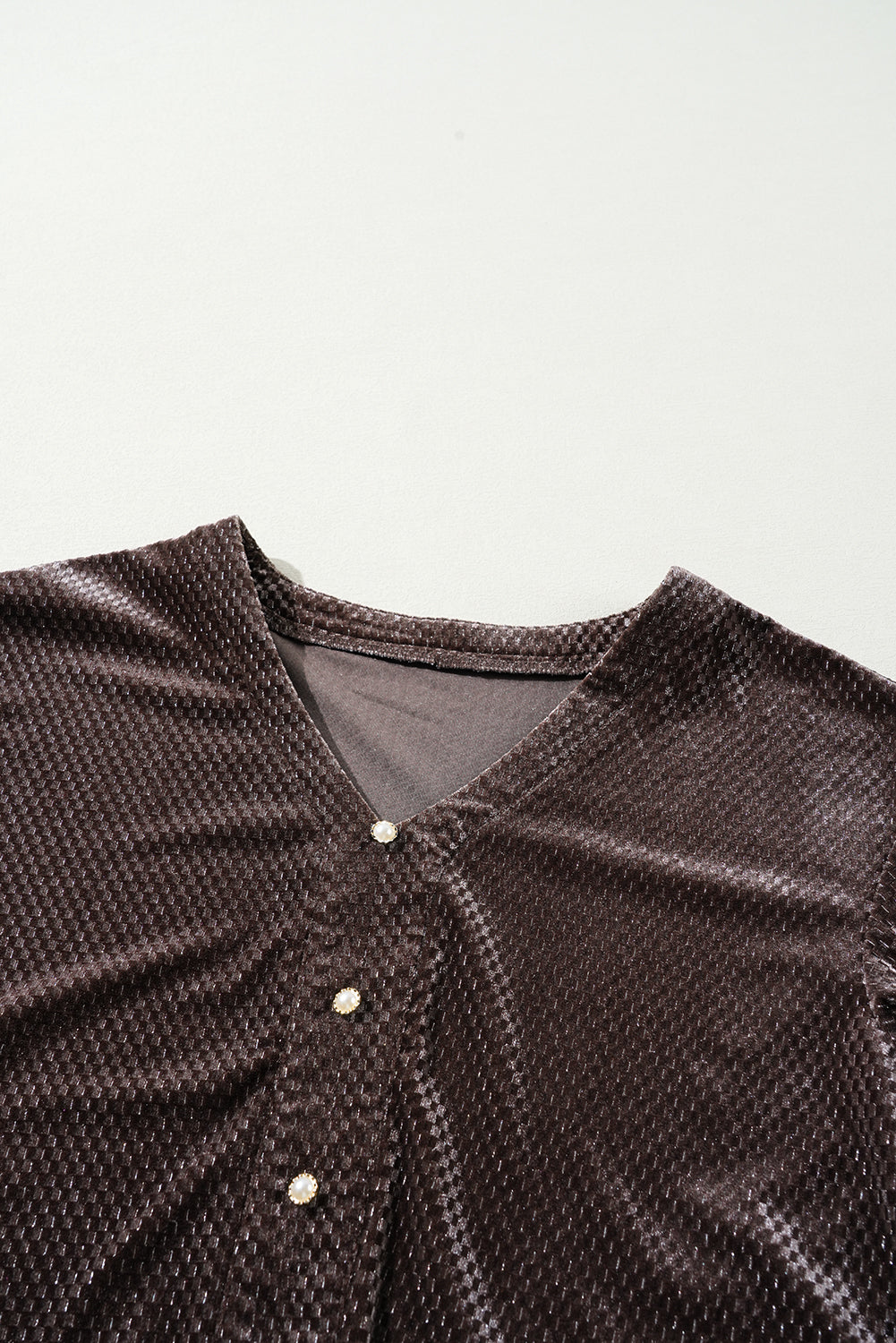 Dark Brown Textured Velvet V Neck Shift Dress eAura