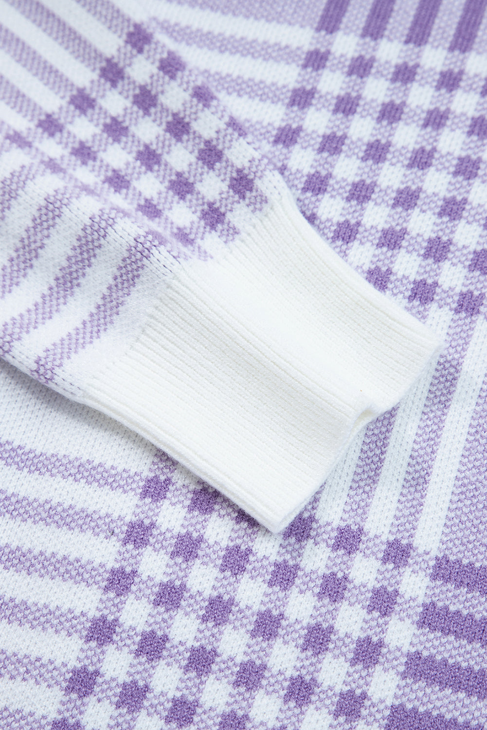 Lilac Plaid Print Ribbed Trim Loose Sweater - eAura