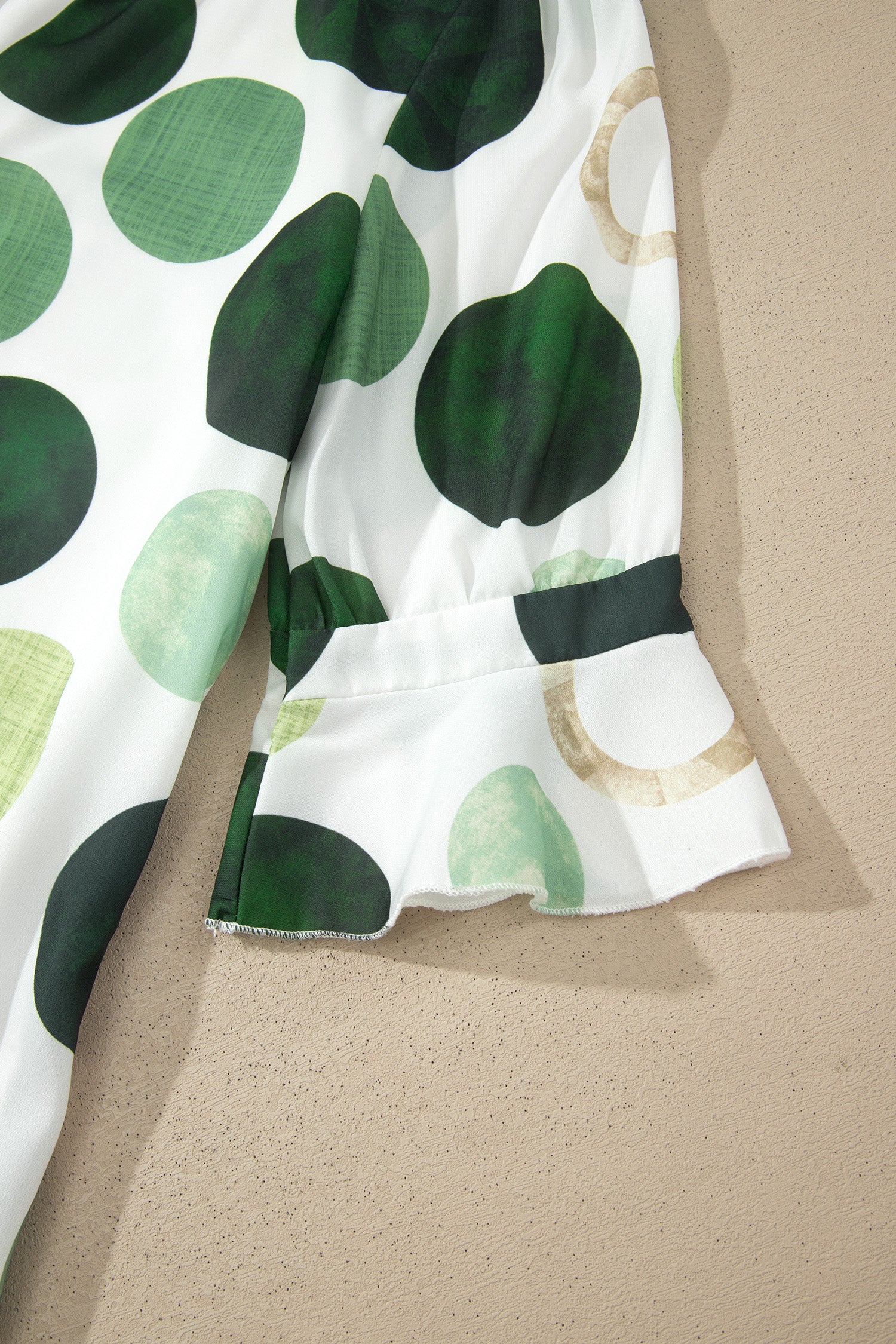 Polka Dot Print Flounced Half Sleeve Casual Vacation Style Mini Dress – Green