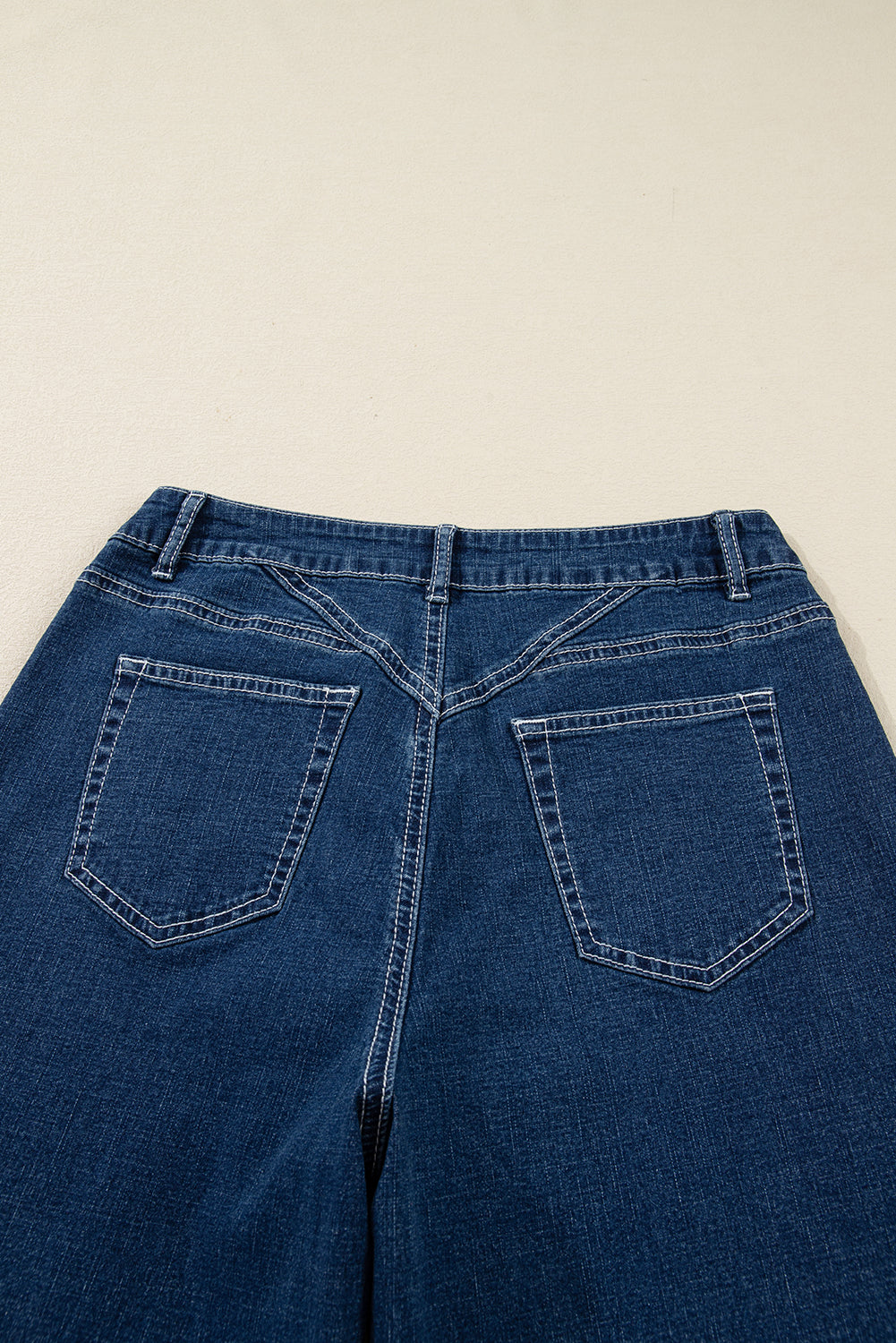Stitched Waist Detail Loose Cuffed Jeans - eAura