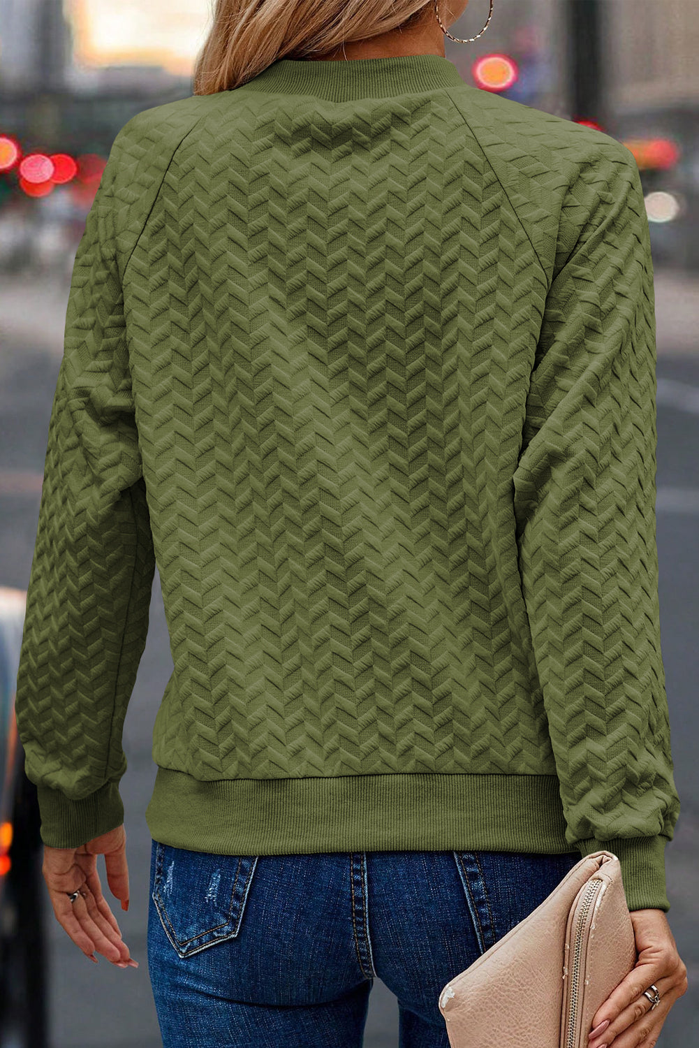 Chestnut Solid Textured Raglan Sleeve Pullover Sweatshirt eAura