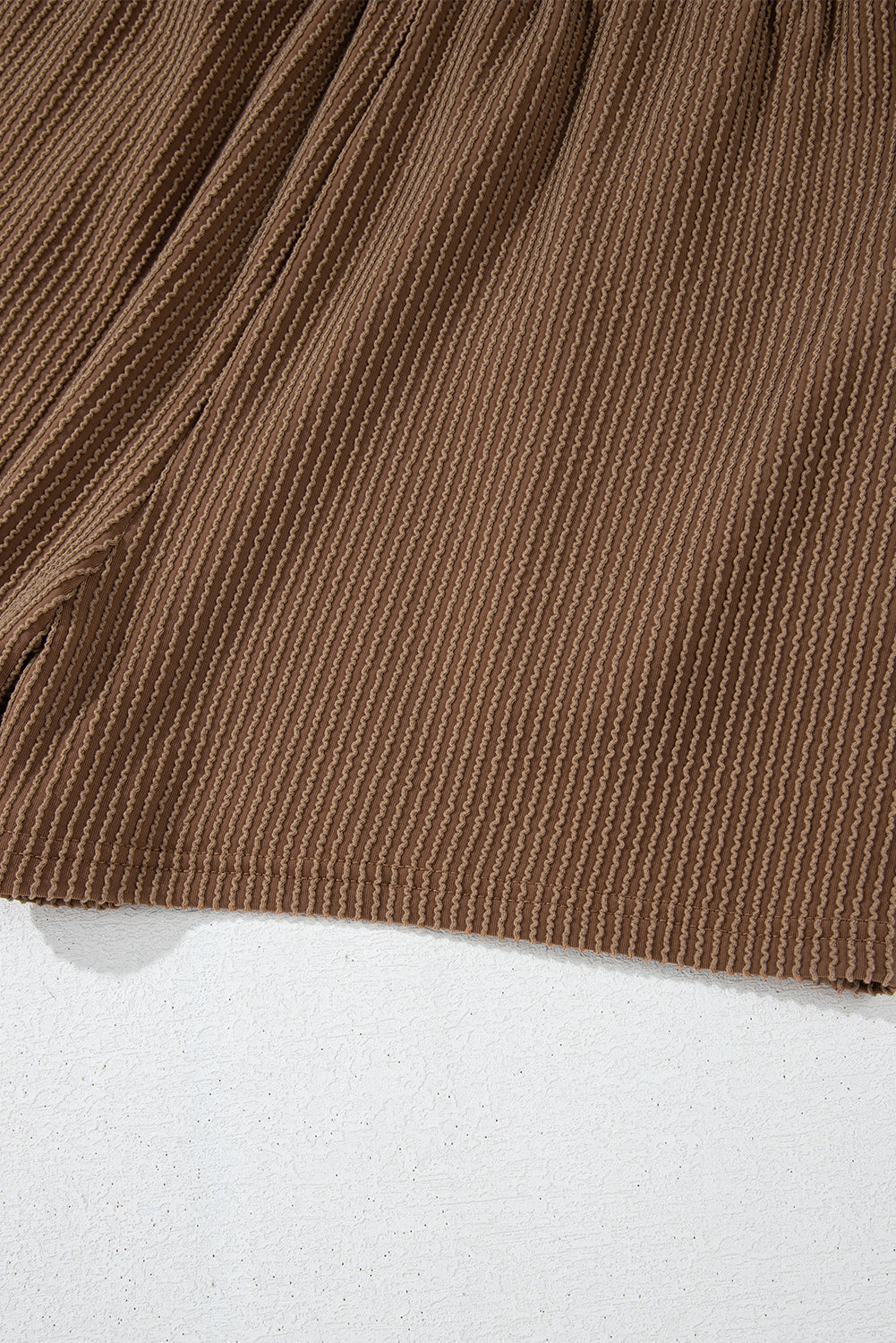 Chestnut Corduroy Knit Long Sleeve Top and High Waist Shorts Set - eAura