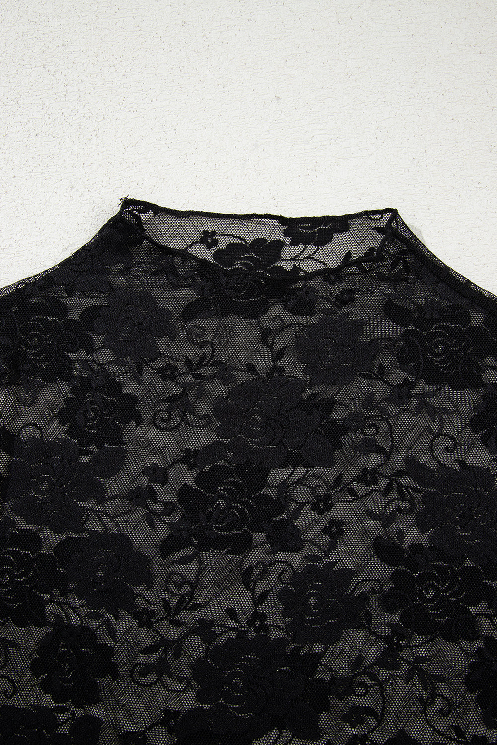 Sheer Floral Lace Mesh Mock Neck Long Sleeve Top - eAura