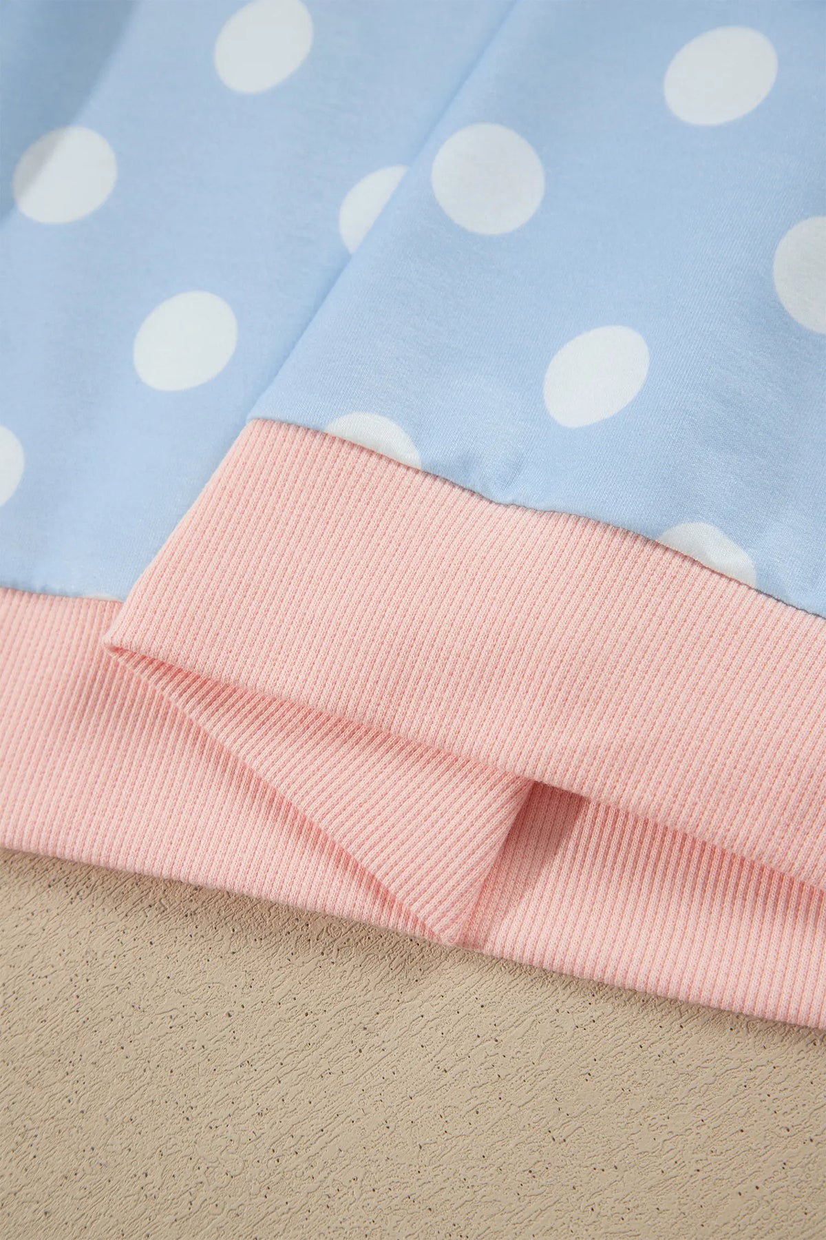 Polka Dot Contrast Trim Long Sleeve Top Drawstring Shift Pants Set – Pink