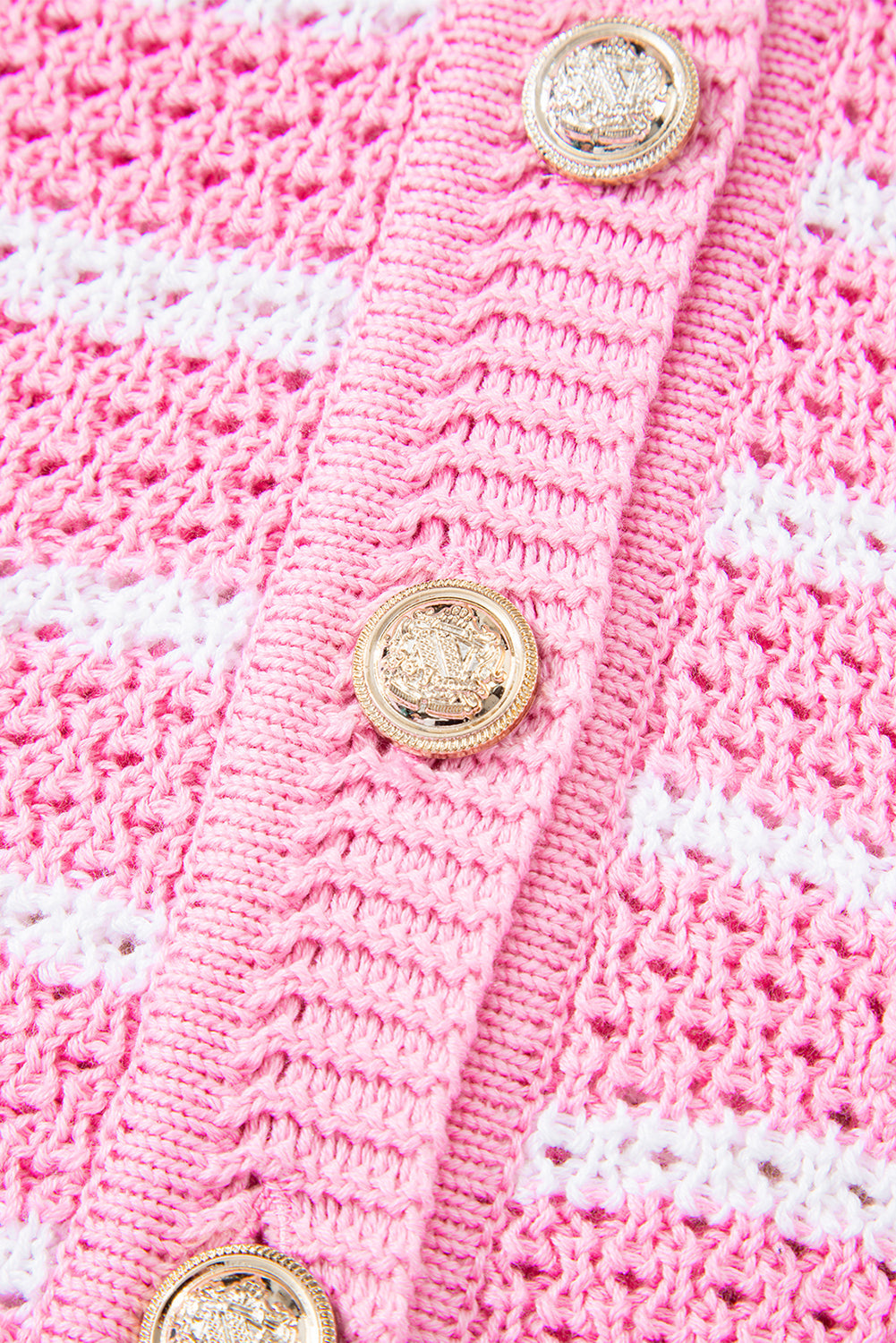 Striped V Neck Gold Buttons Elegant Sleeveless Sweater eAura