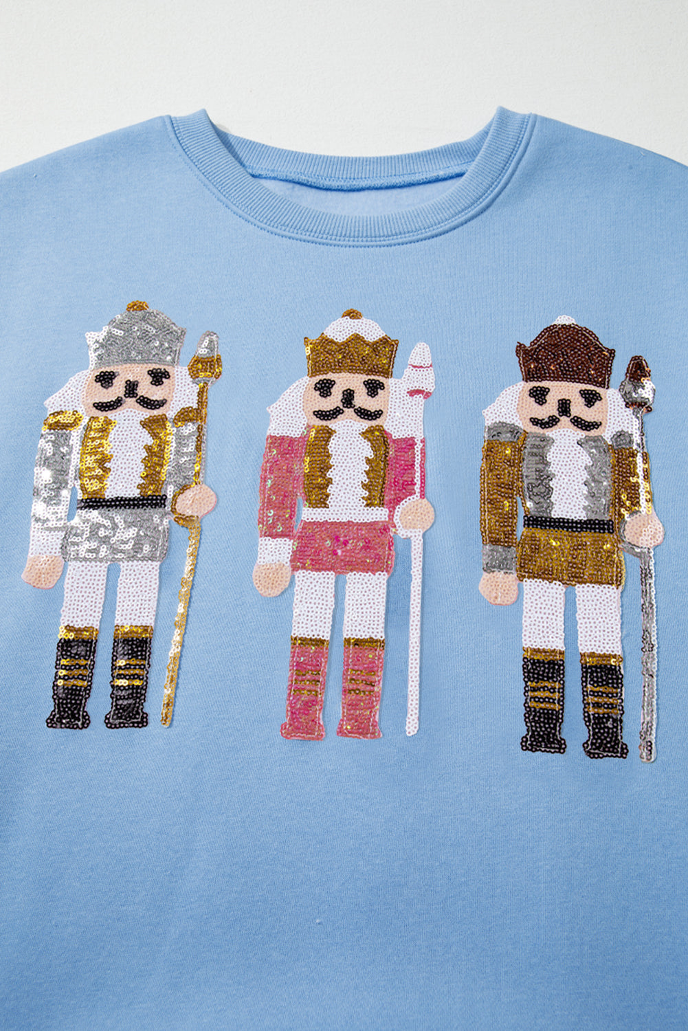 Sequin Nutcracker Textured Sleeve Patchwork Sweatshirt eAura