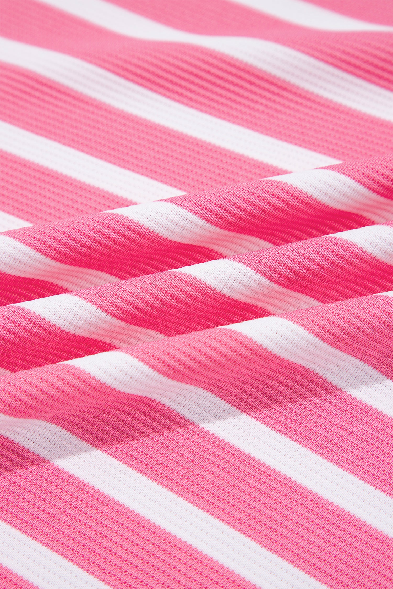 Short Puff Sleeve Color Block Polo Collar Blouse – Pink Stripe