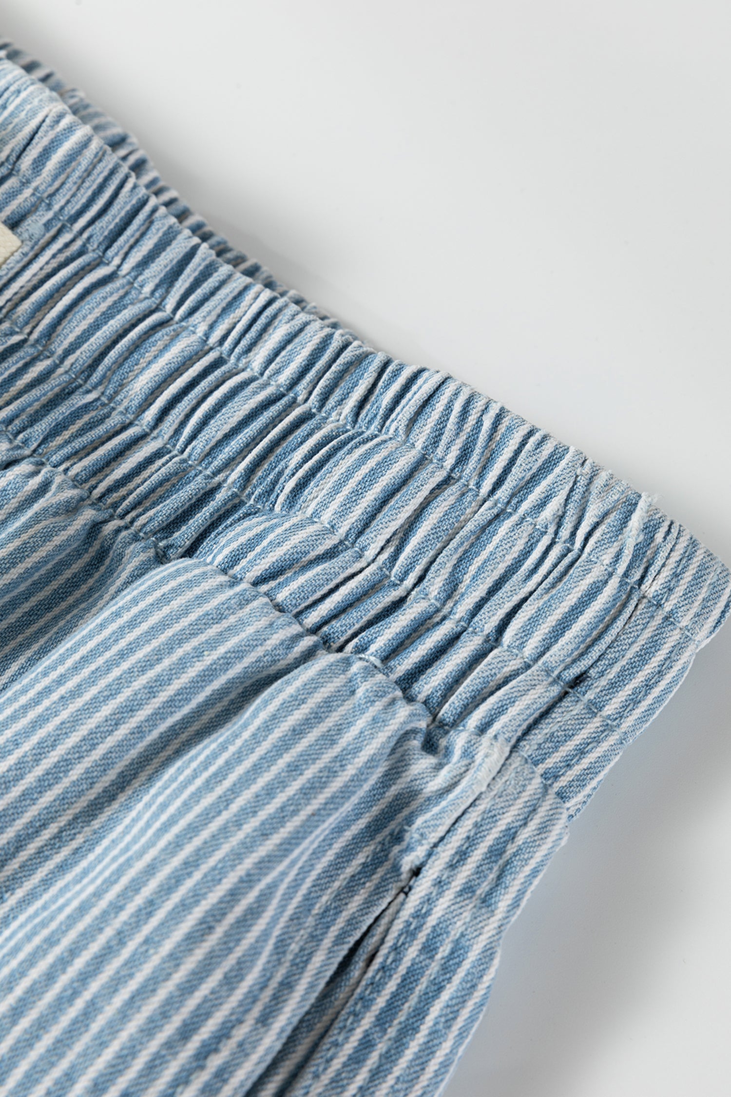 Drawstring Elastic Waist Casual Denim Shorts – Sky Blue Stripe