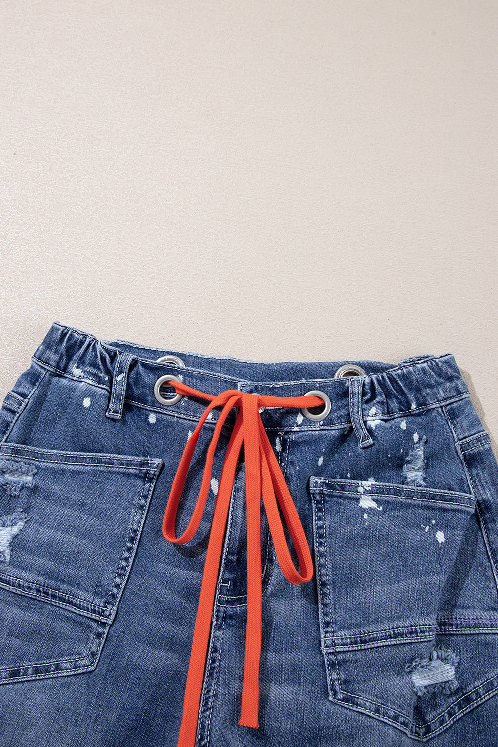 Ashleigh Blue Ripped Splattering Paint Rope Waist Cropped Straight Jeans eAura