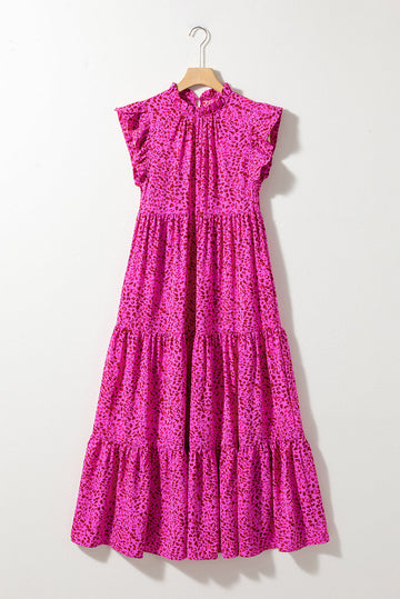 Rose Red Leopard Print Ruffled Trim Tiered Maxi Dress - Dresses/Maxi Dresses