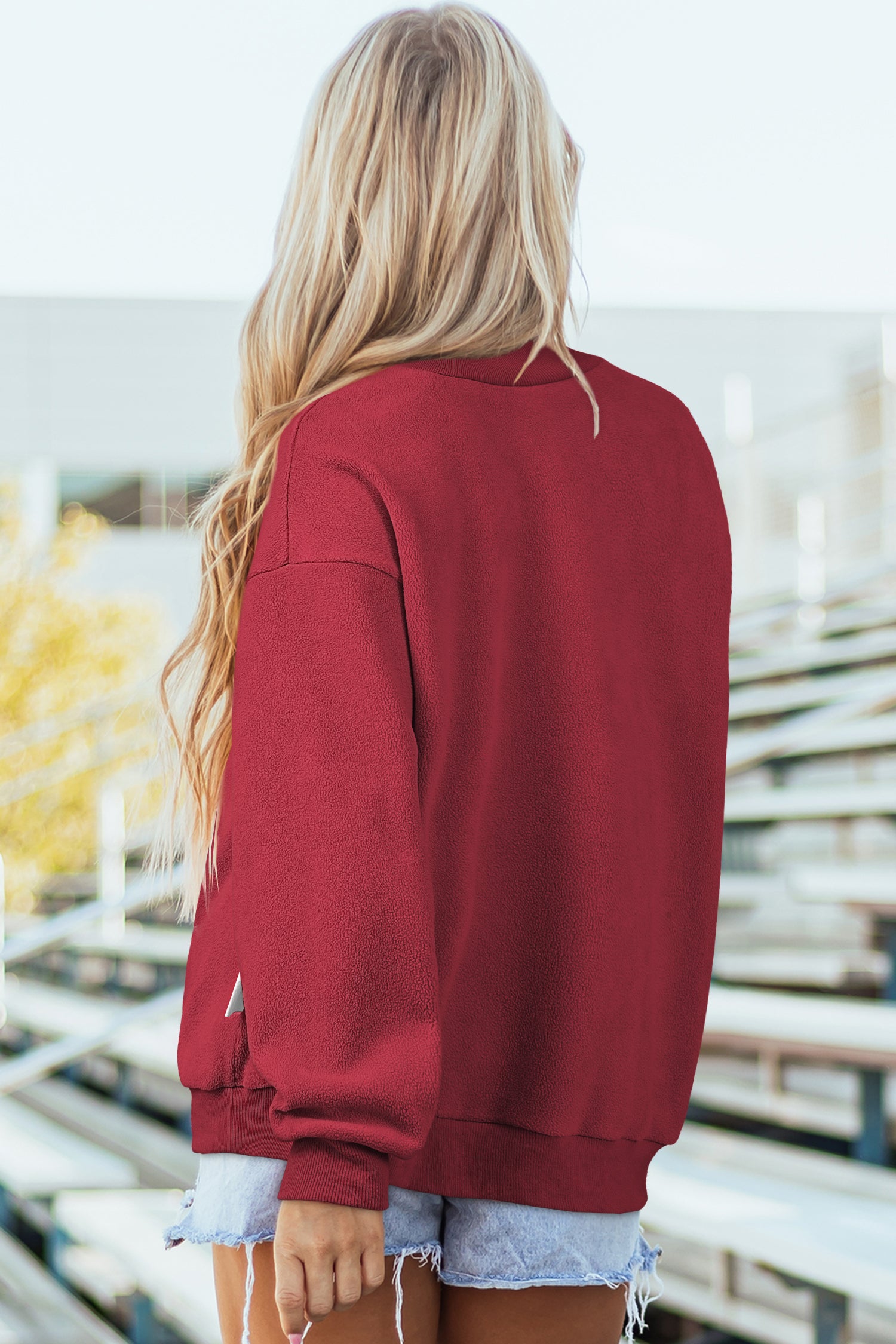 Black Oversize Drop Shoulder Reversible Mock Neck Sweatshirt