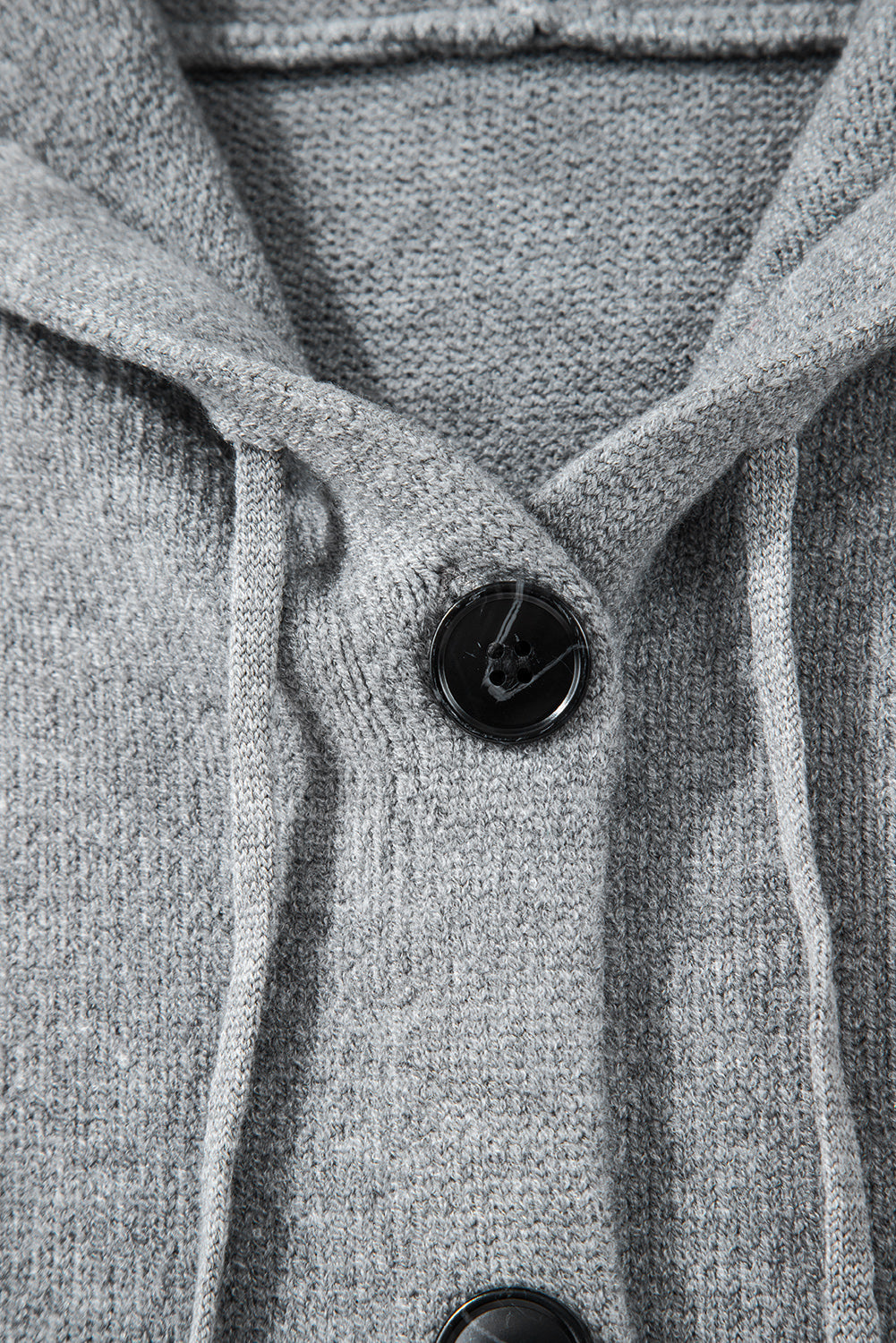 Medium Grey Drawstring Hooded Button Up Drop Shoulder Sweater Cardigan eAura