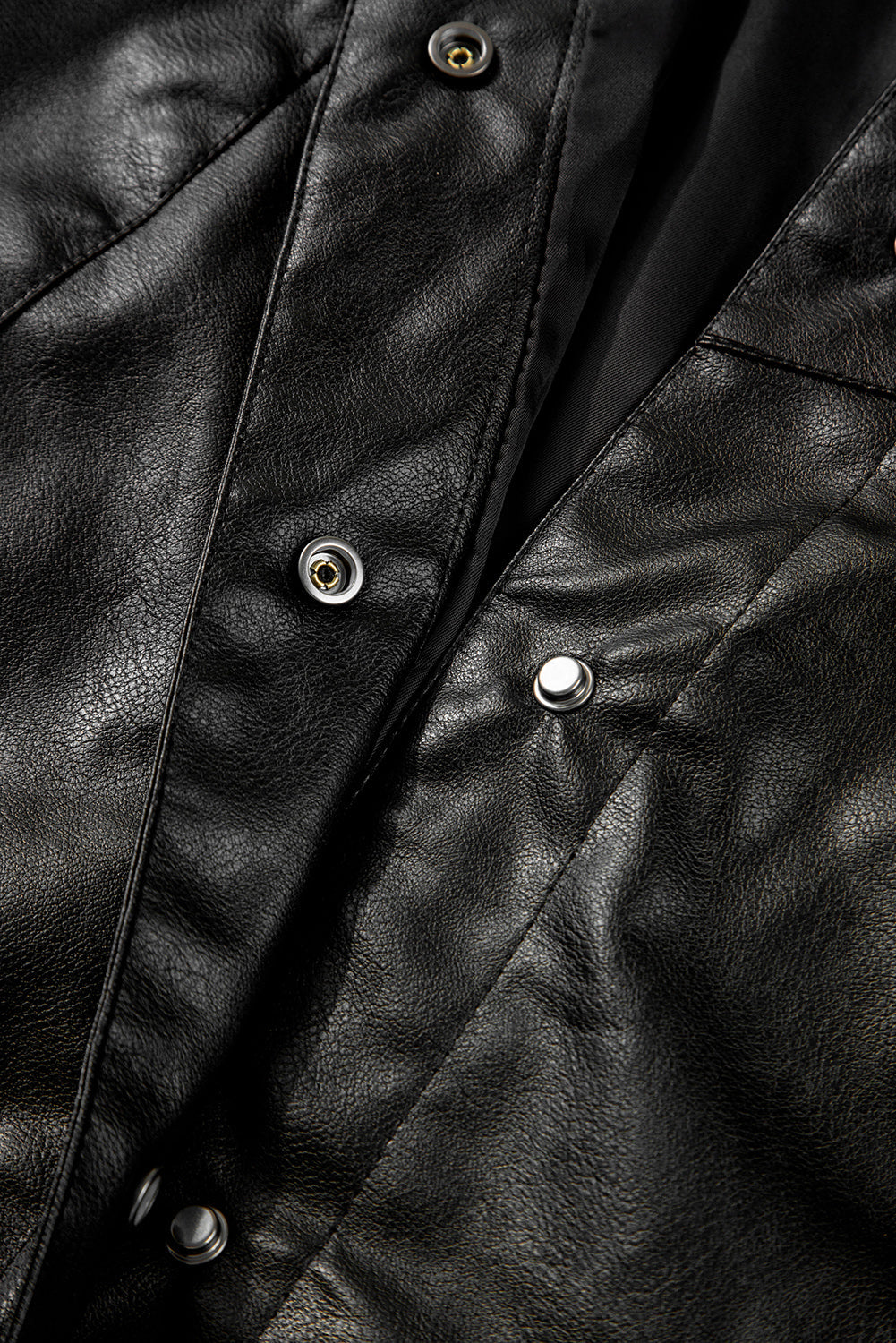 Black Faux Leather Buttoned Front Boxy Jacket eAura